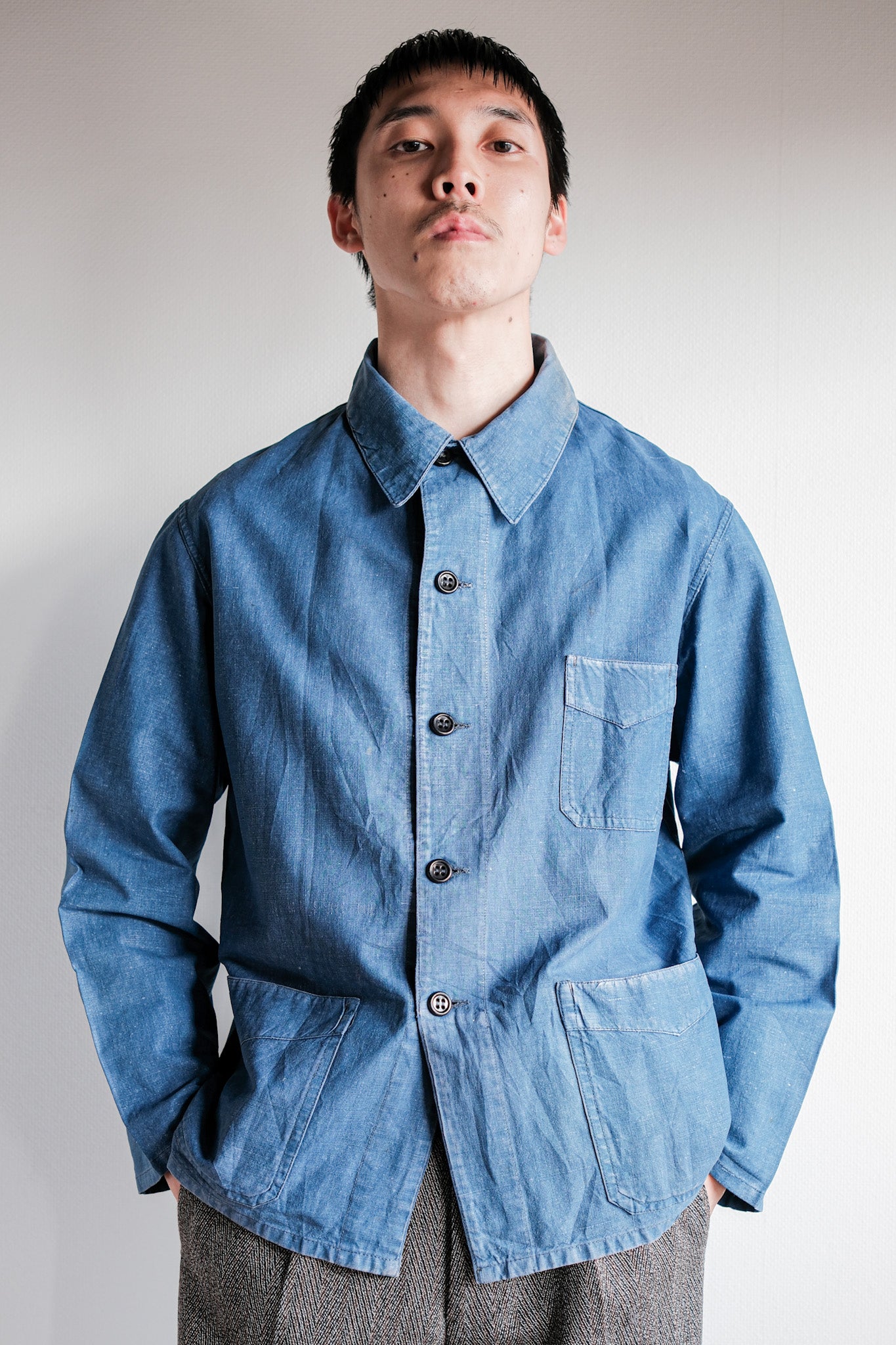 【~40's】French Vintage Indigo Linen Work Jacket