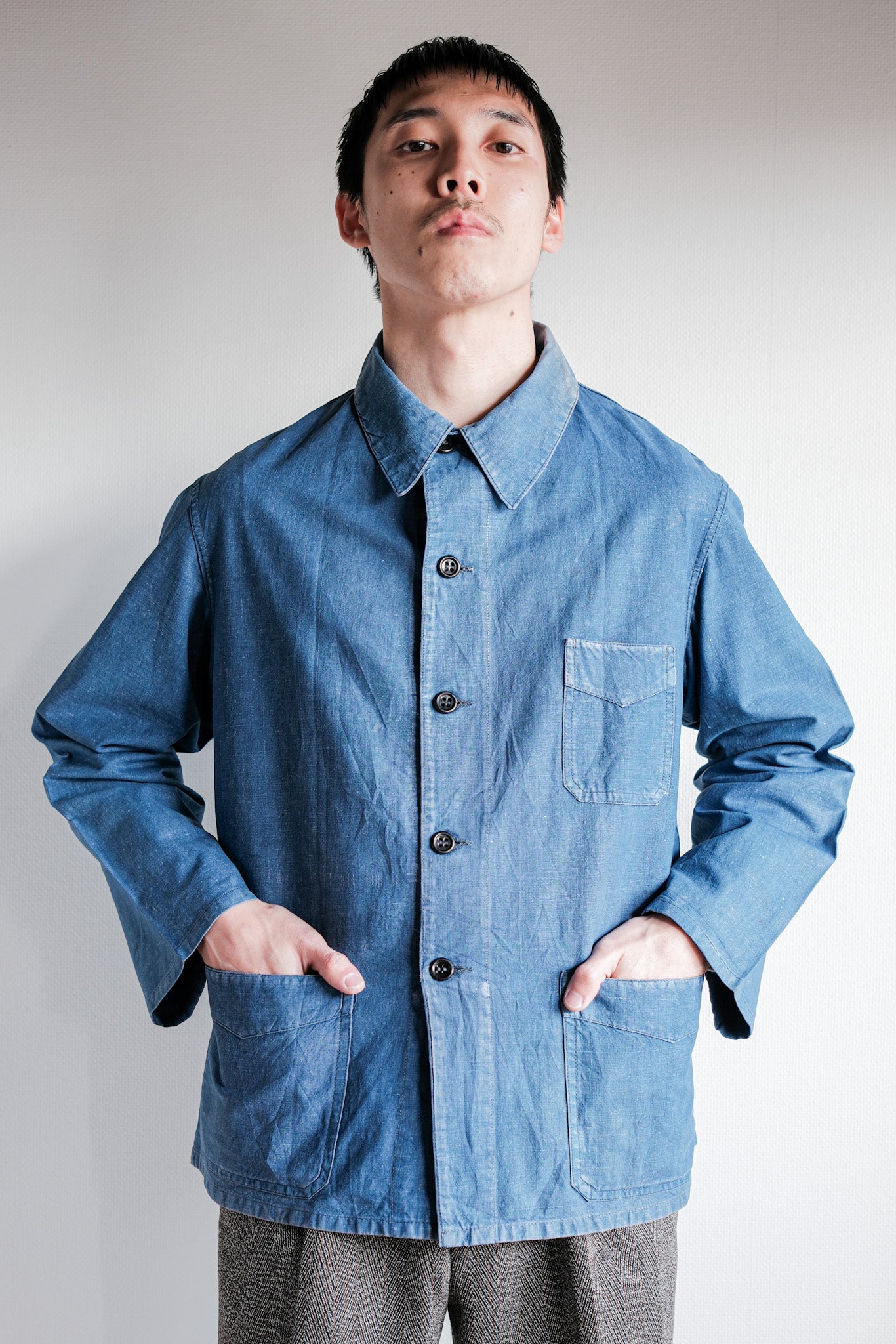 【~40's】French Vintage Indigo Linen Work Jacket