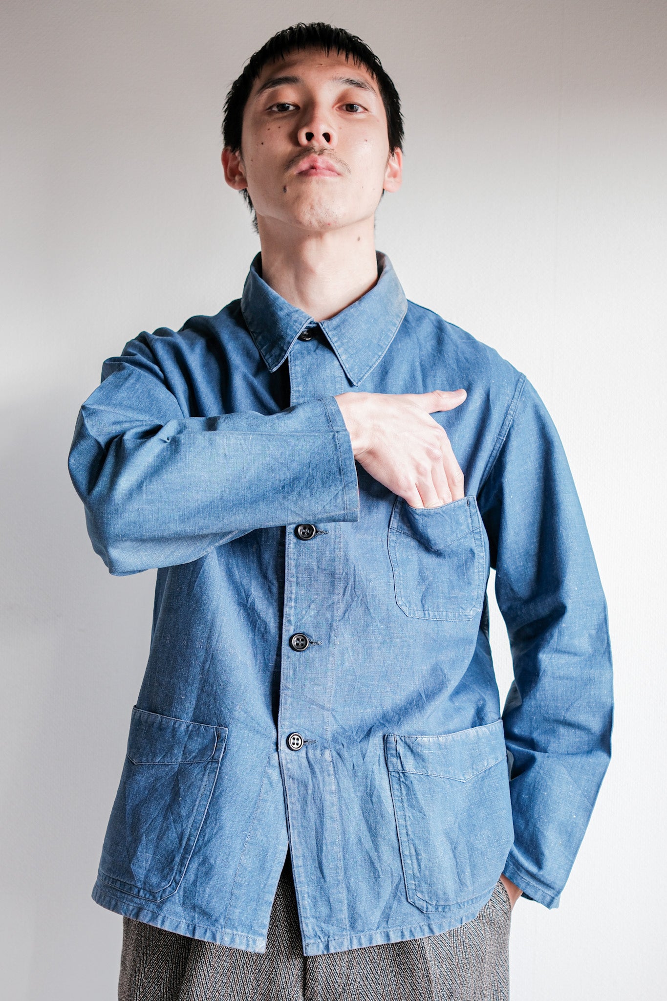 【~40's】French Vintage Indigo Linen Work Jacket