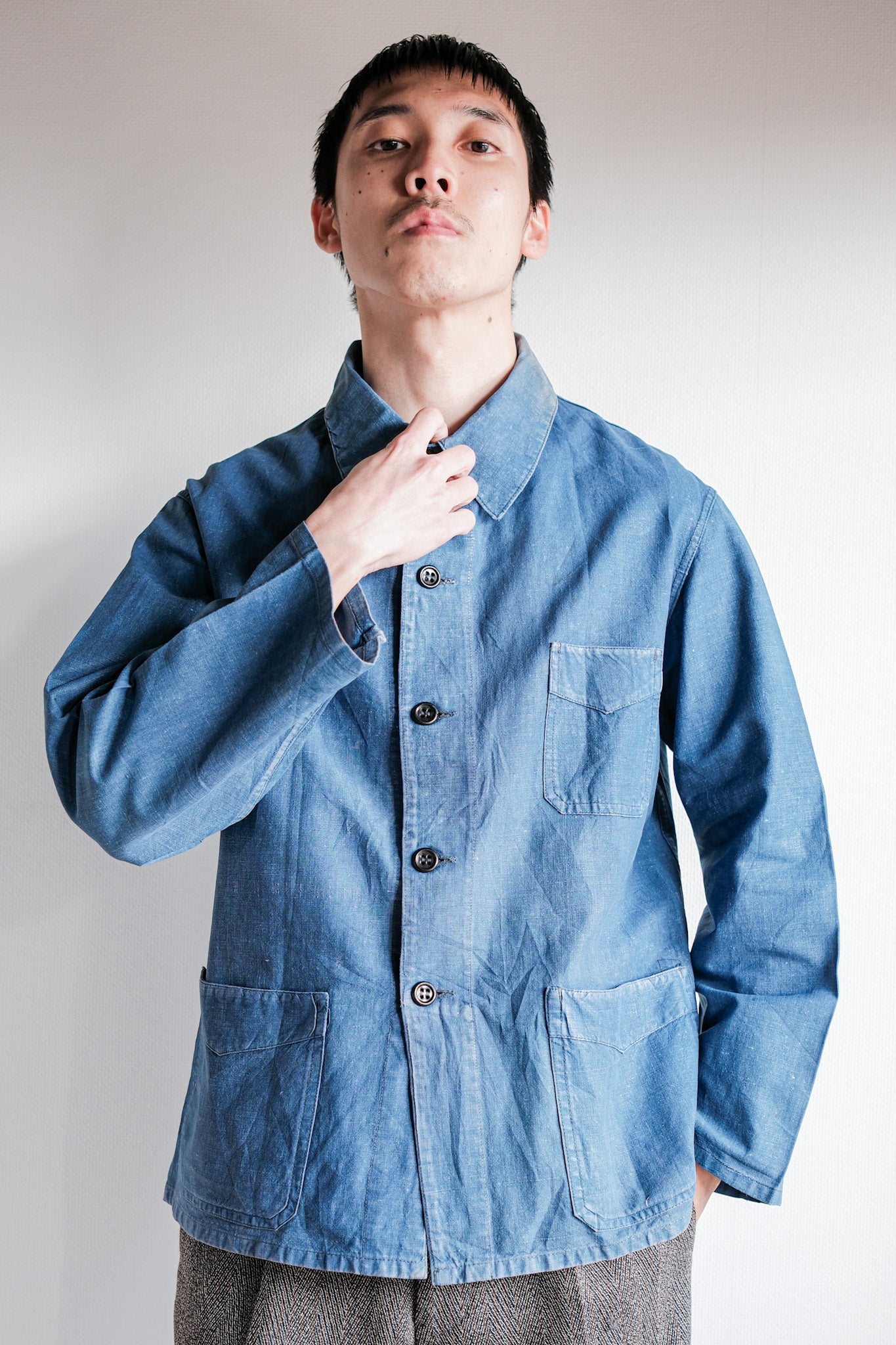 【~40's】French Vintage Indigo Linen Work Jacket