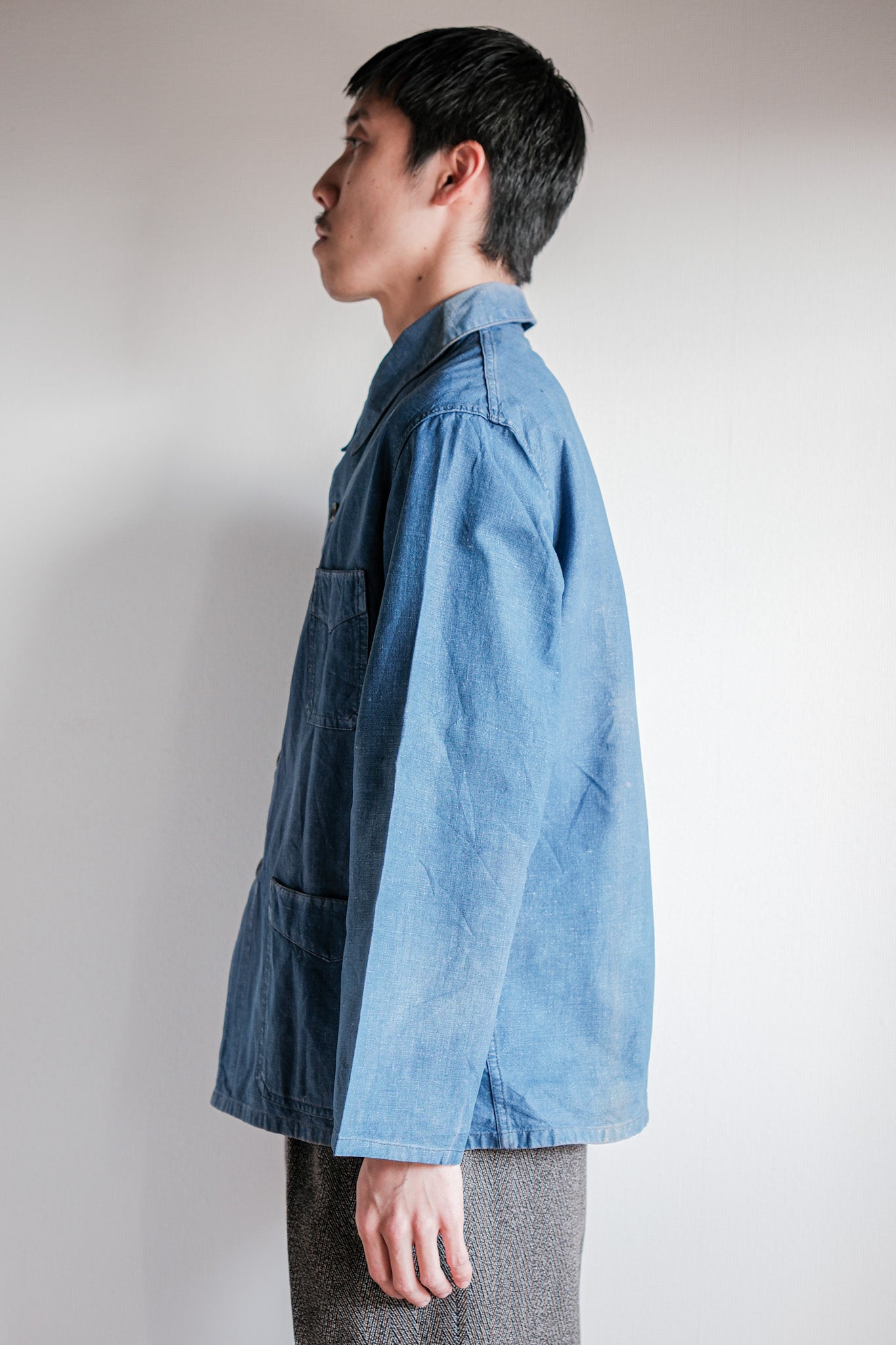 【~40's】French Vintage Indigo Linen Work Jacket