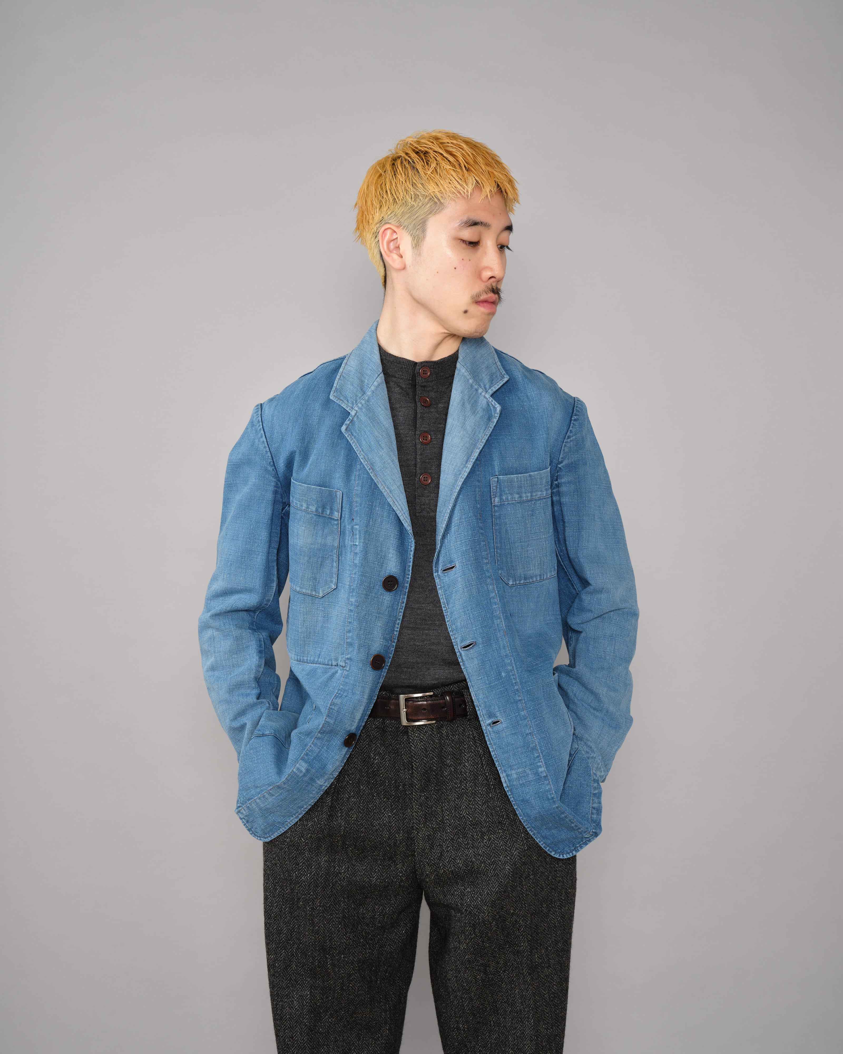 【~40's】French Vintage Indigo Metis 4 Pockets Lapel Work Jacket