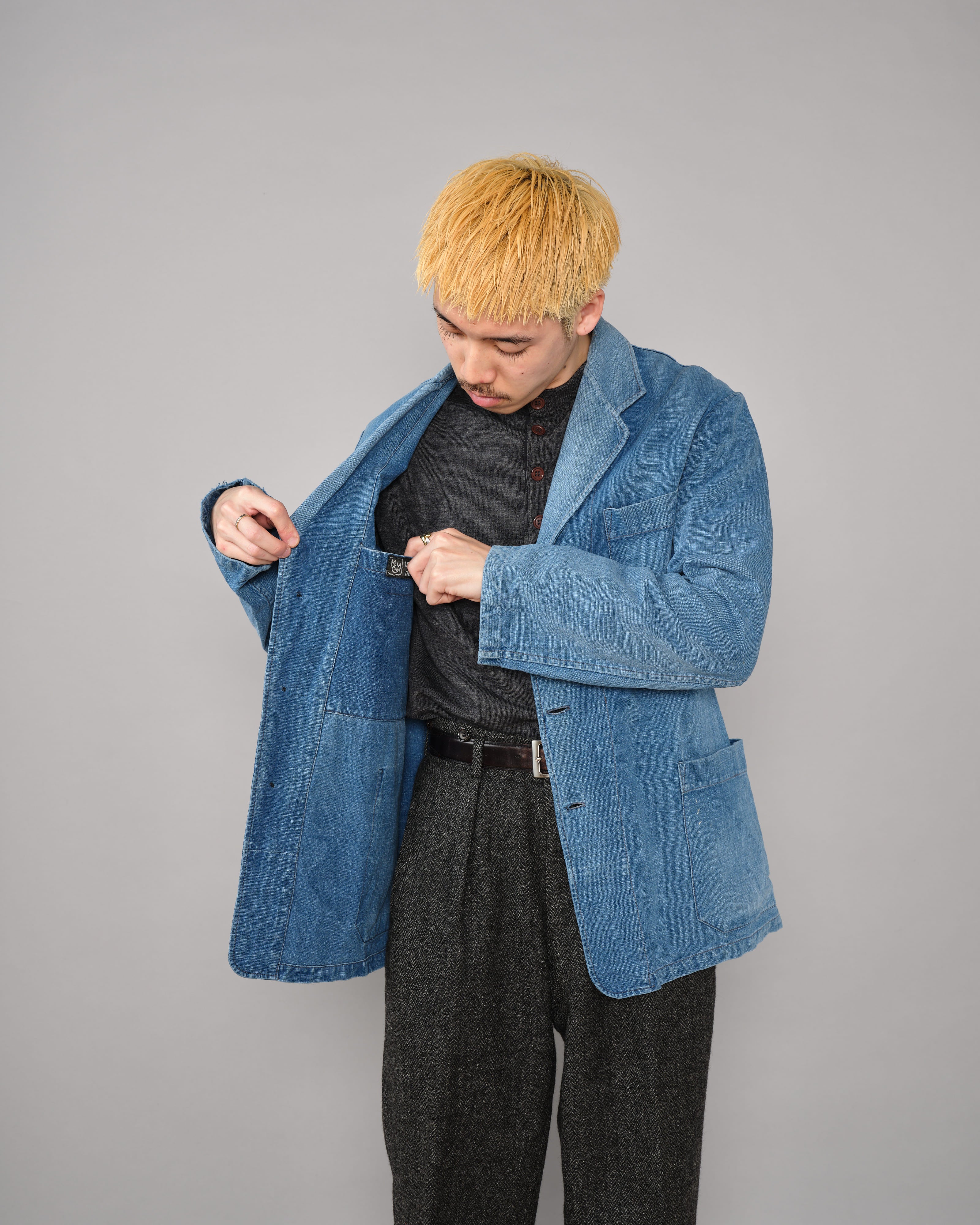 【~40's】French Vintage Indigo Metis 4 Pockets Lapel Work Jacket