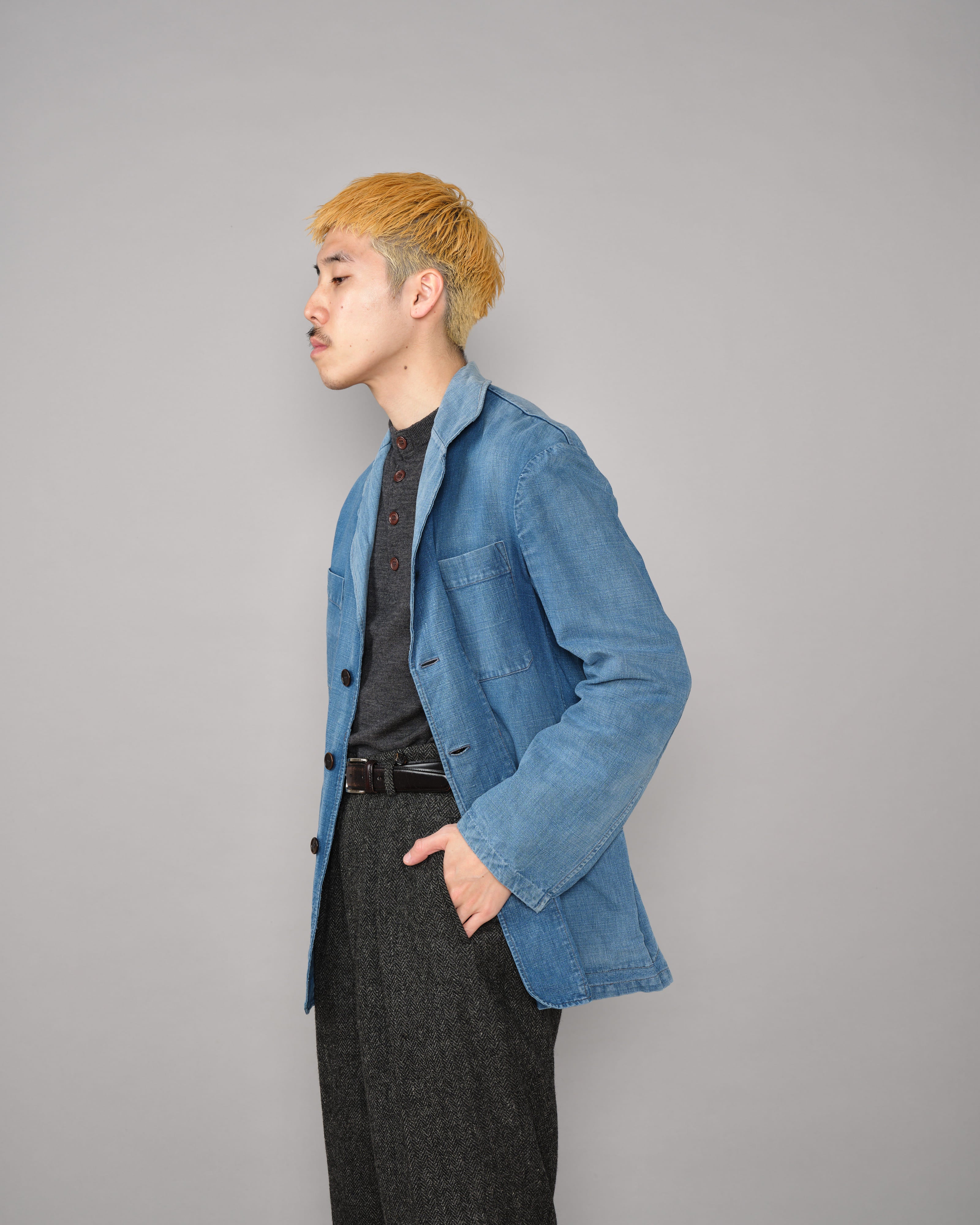 【~40's】French Vintage Indigo Metis 4 Pockets Lapel Work Jacket
