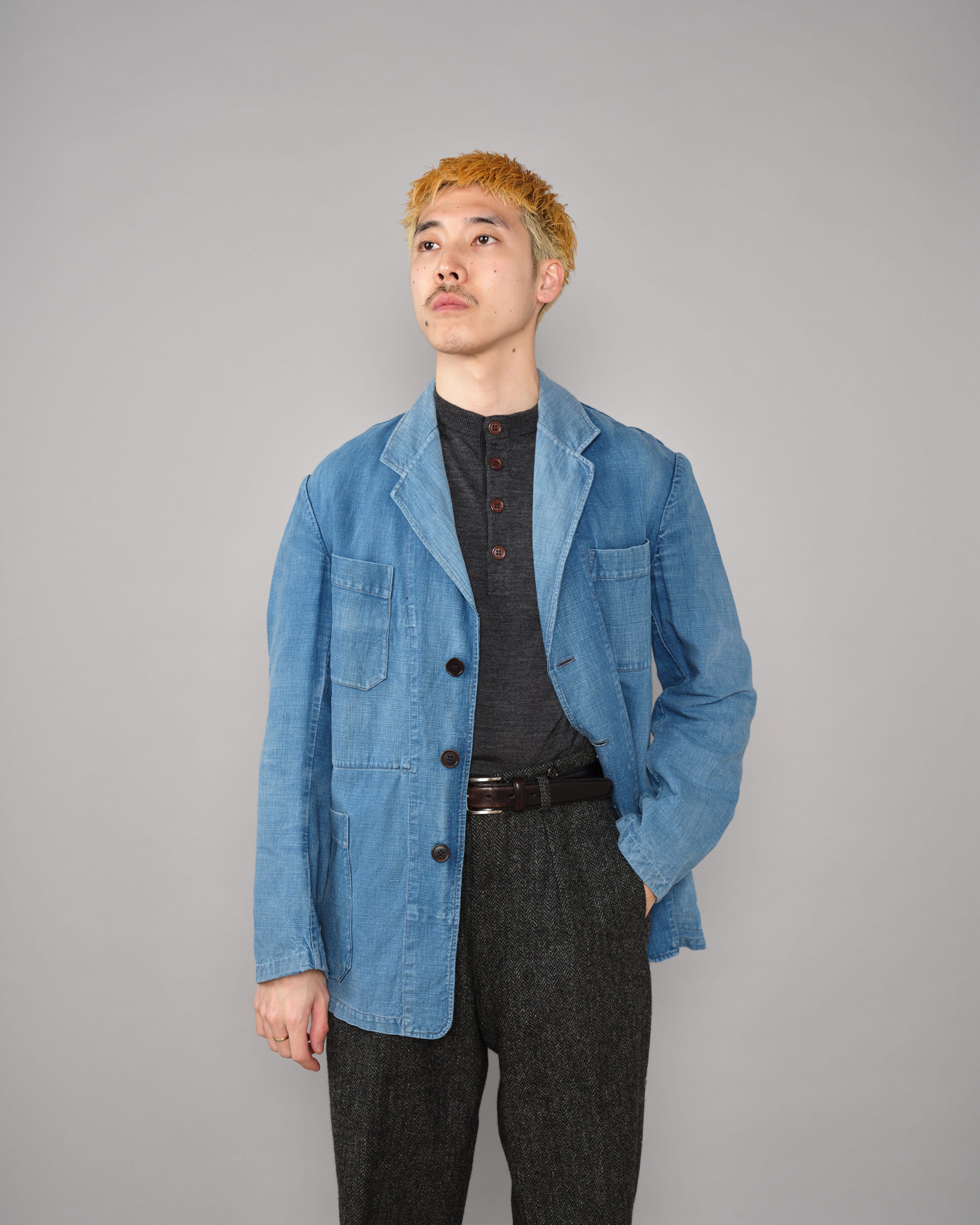 【~40's】French Vintage Indigo Metis 4 Pockets Lapel Work Jacket