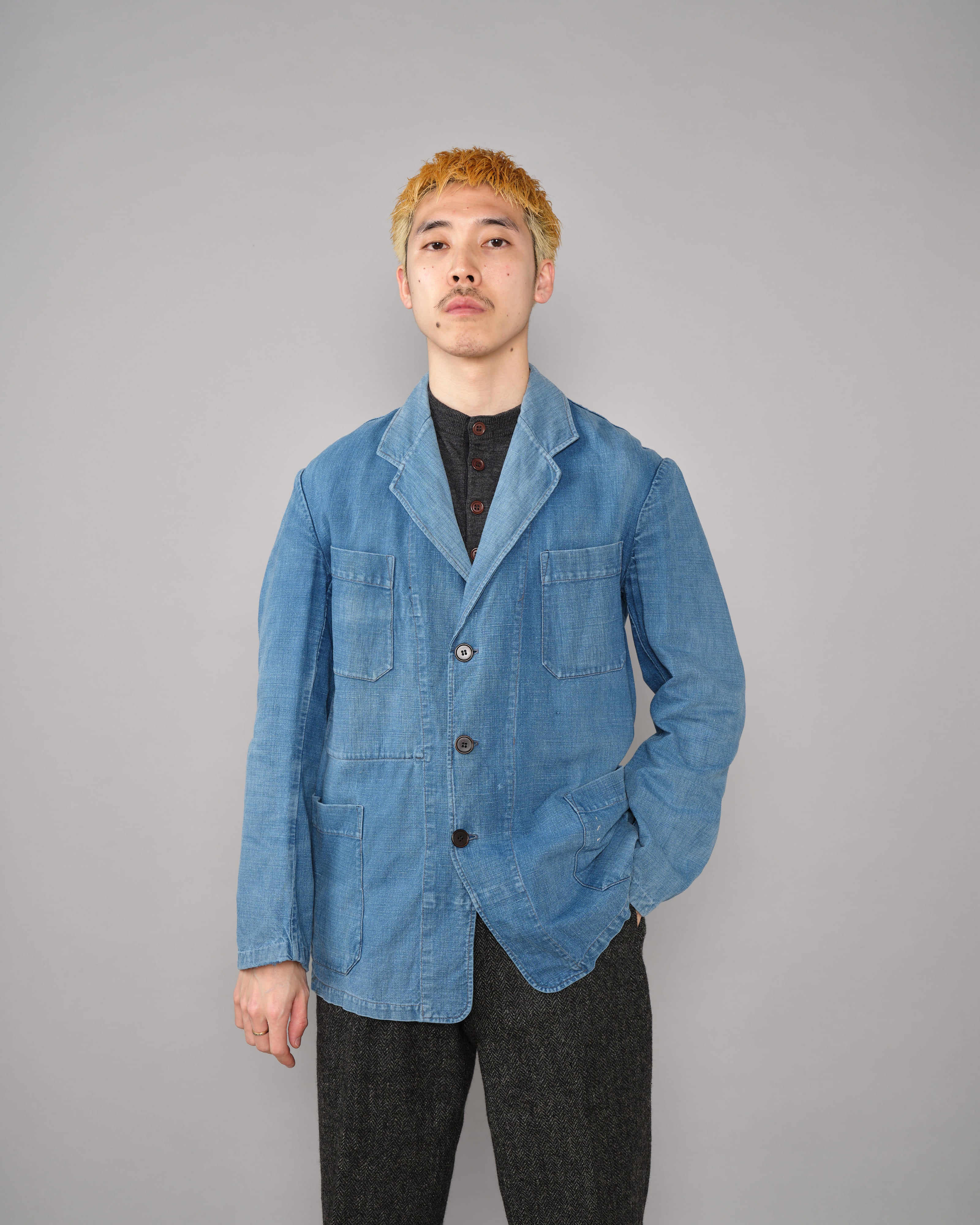 【~40's】French Vintage Indigo Metis 4 Pockets Lapel Work Jacket