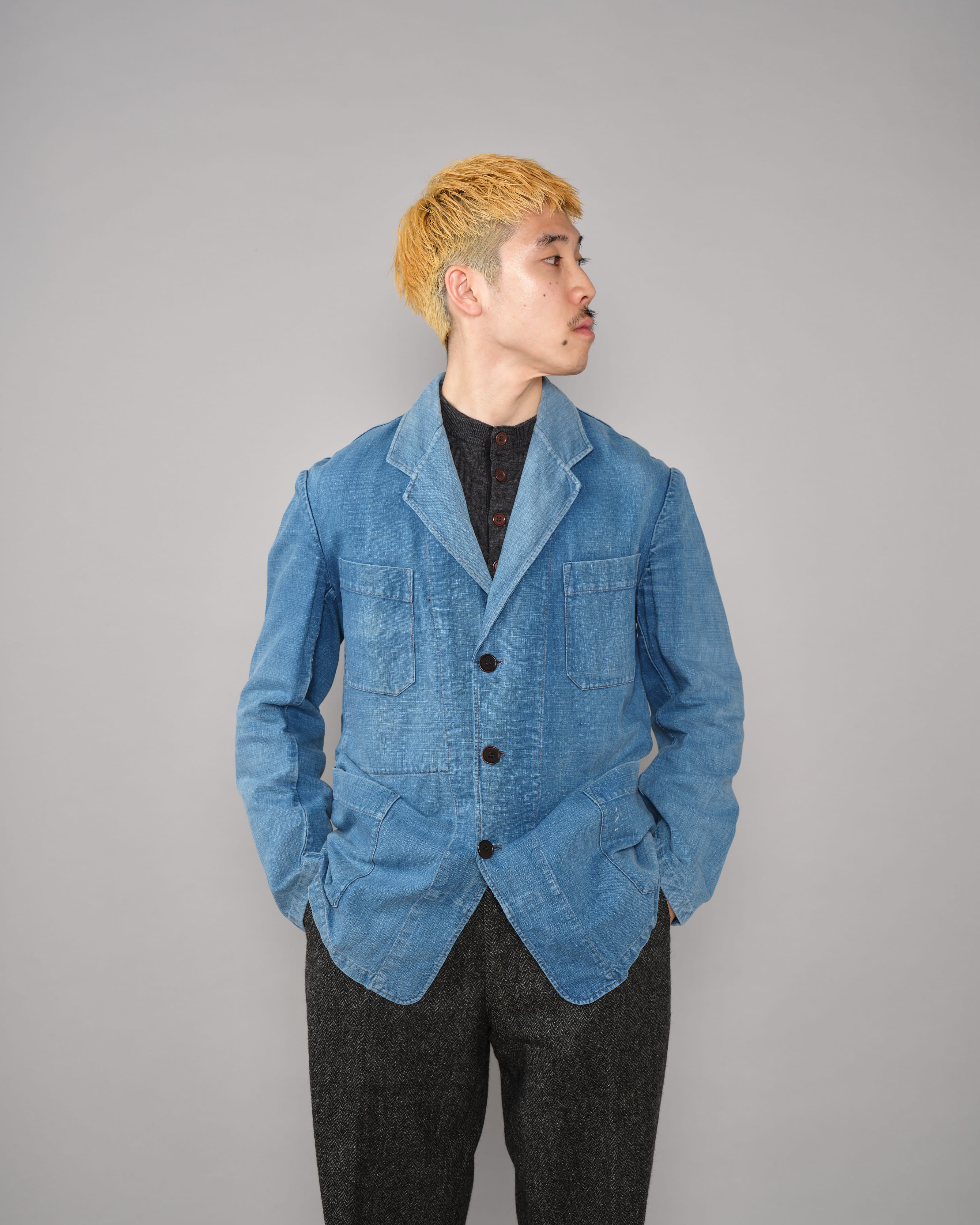【~40's】French Vintage Indigo Metis 4 Pockets Lapel Work Jacket