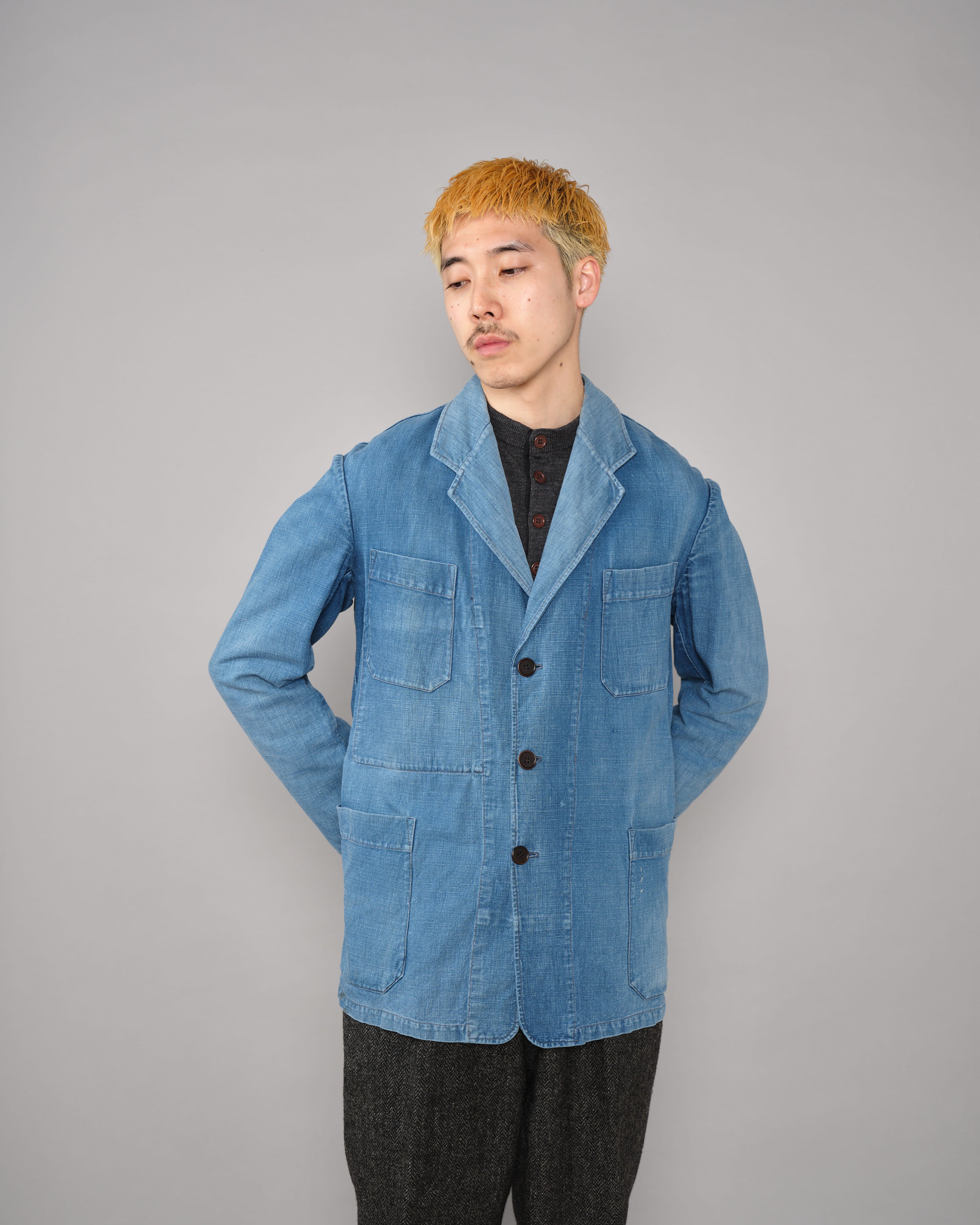 【~40's】French Vintage Indigo Metis 4 Pockets Lapel Work Jacket