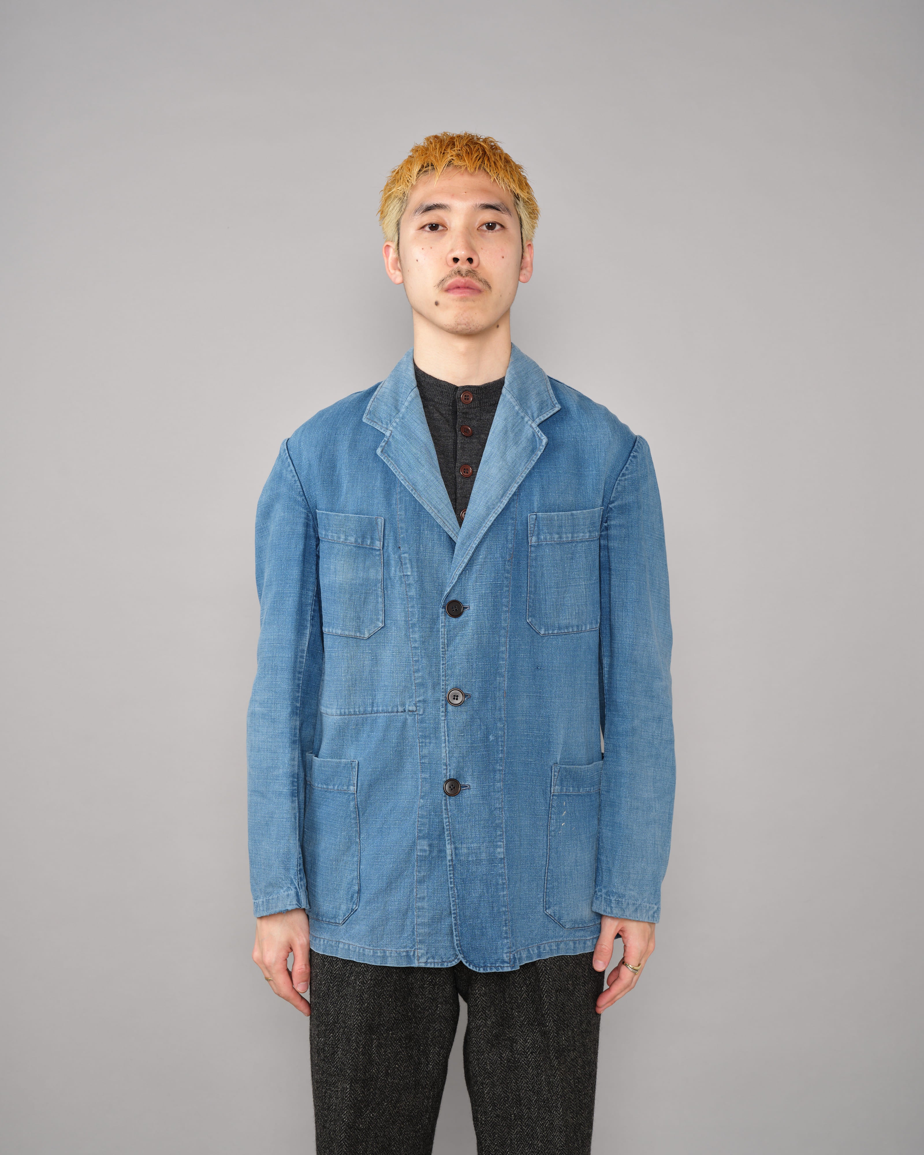 【~40's】French Vintage Indigo Metis 4 Pockets Lapel Work Jacket