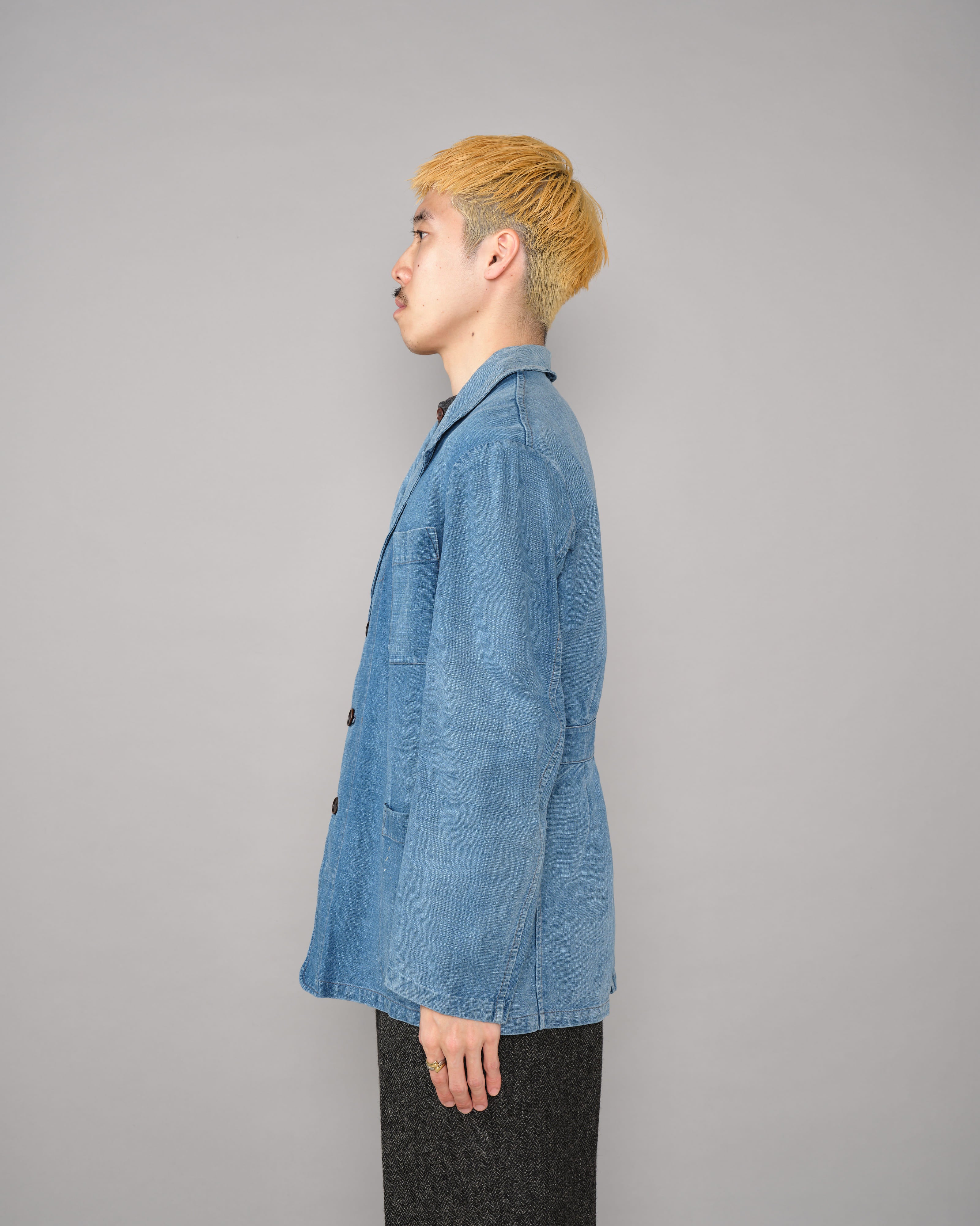 【~40's】French Vintage Indigo Metis 4 Pockets Lapel Work Jacket