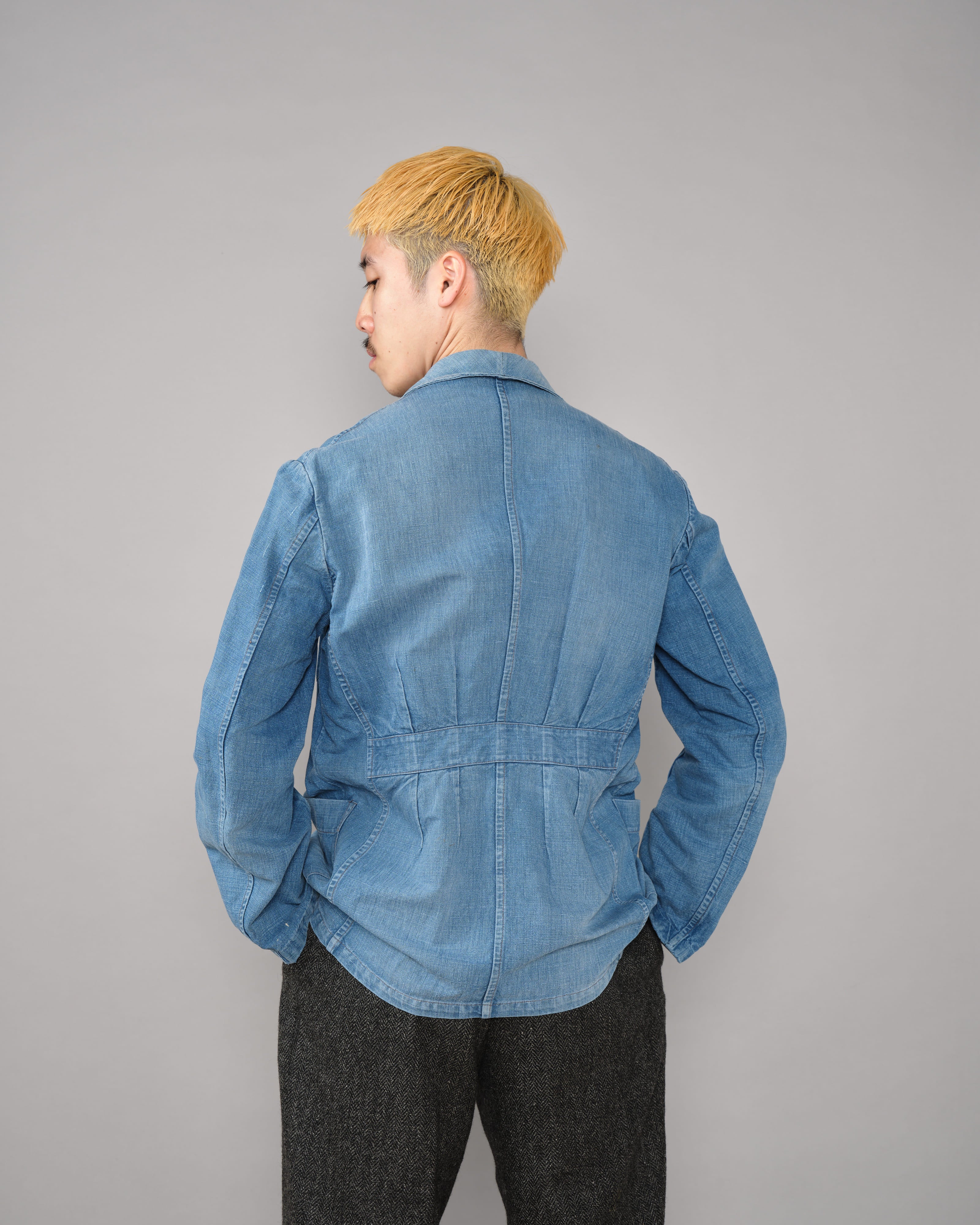 【~40's】French Vintage Indigo Metis 4 Pockets Lapel Work Jacket