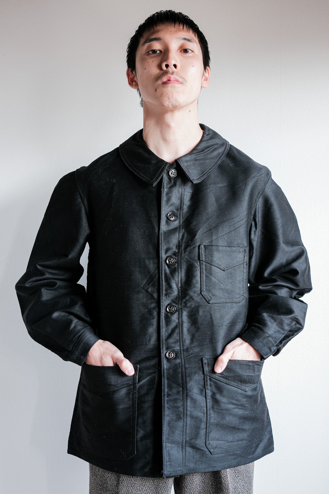 【~30's】French Vintage Black Moleskin Work Jacket "Le Mont St. Michel"