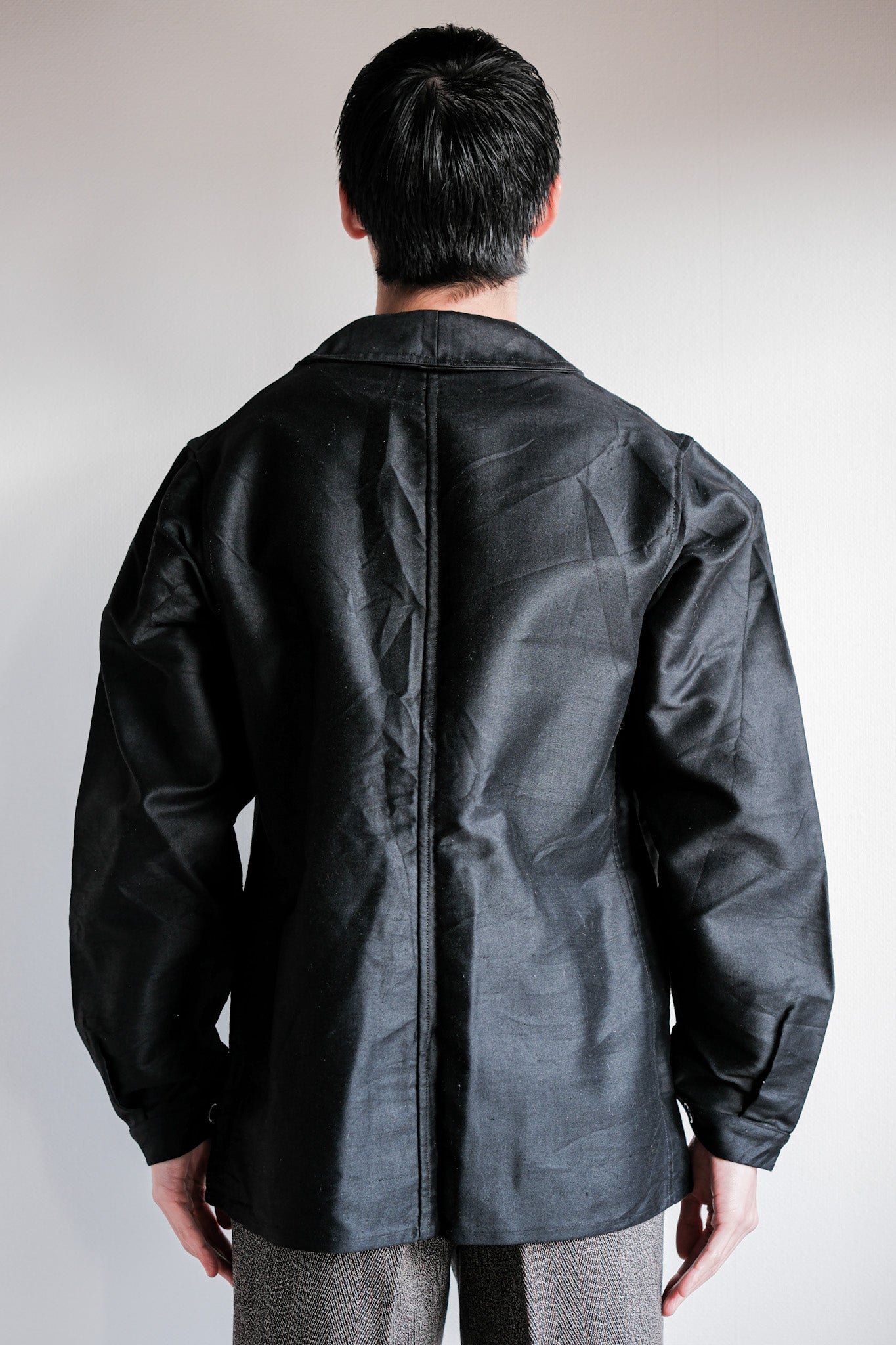 【~30's】French Vintage Black Moleskin Work Jacket "Le Mont St. Michel"