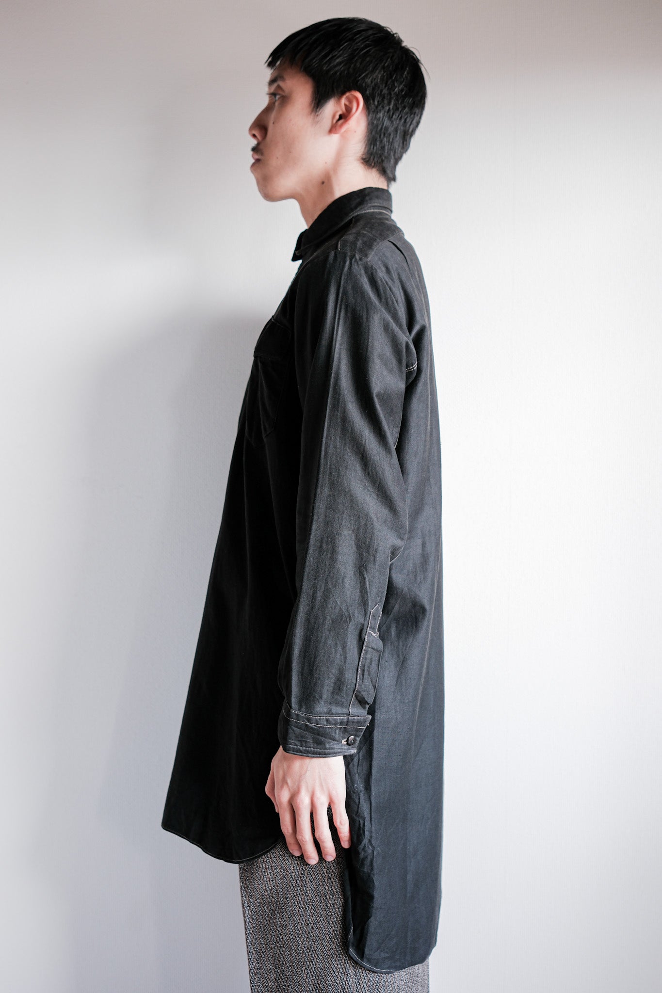 【~30's】French Vintage Black Light Moleskin Grandpa Shirt