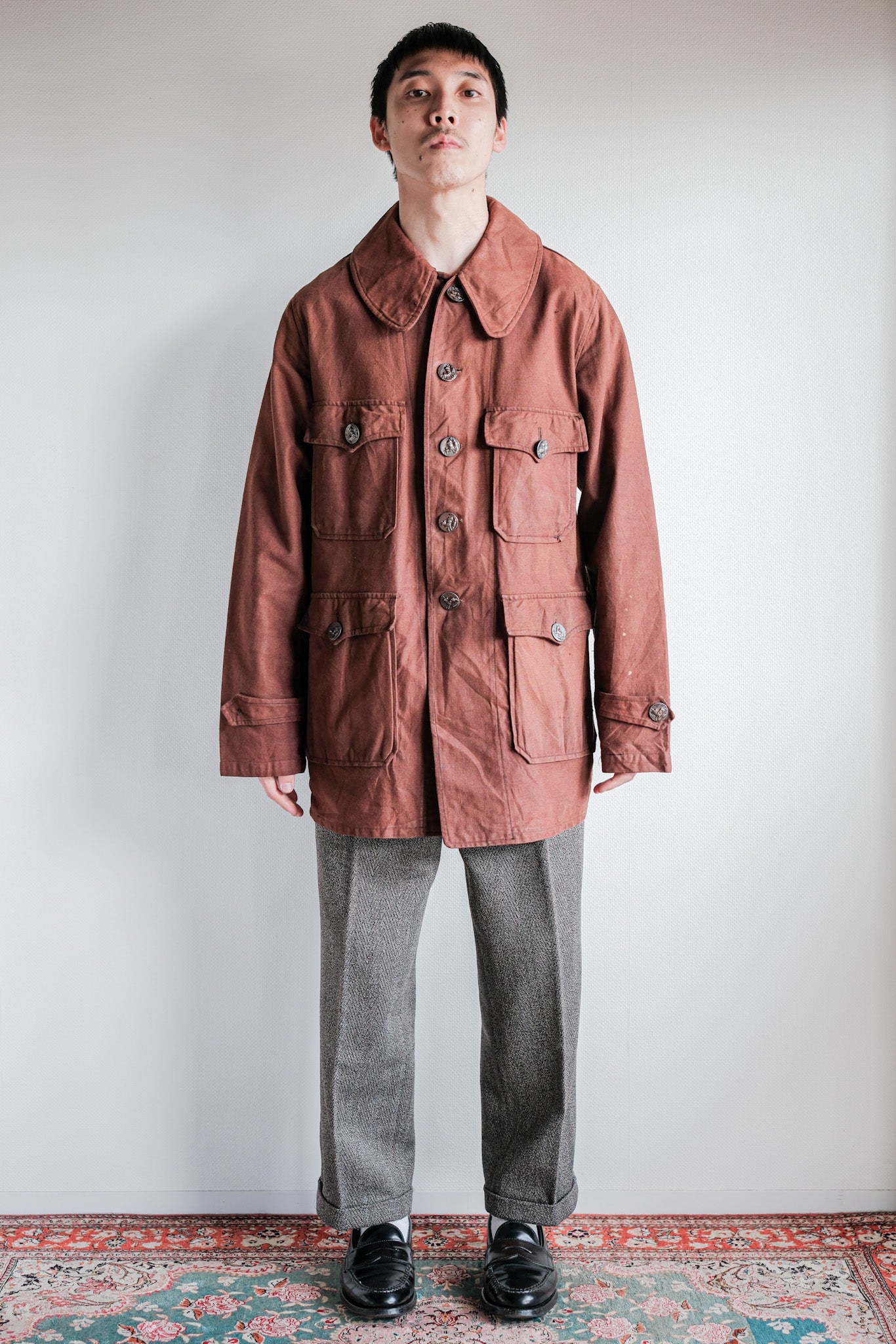 【~20's】French Vintage Reddish Brown Cotton Linen Hunting Jacket
