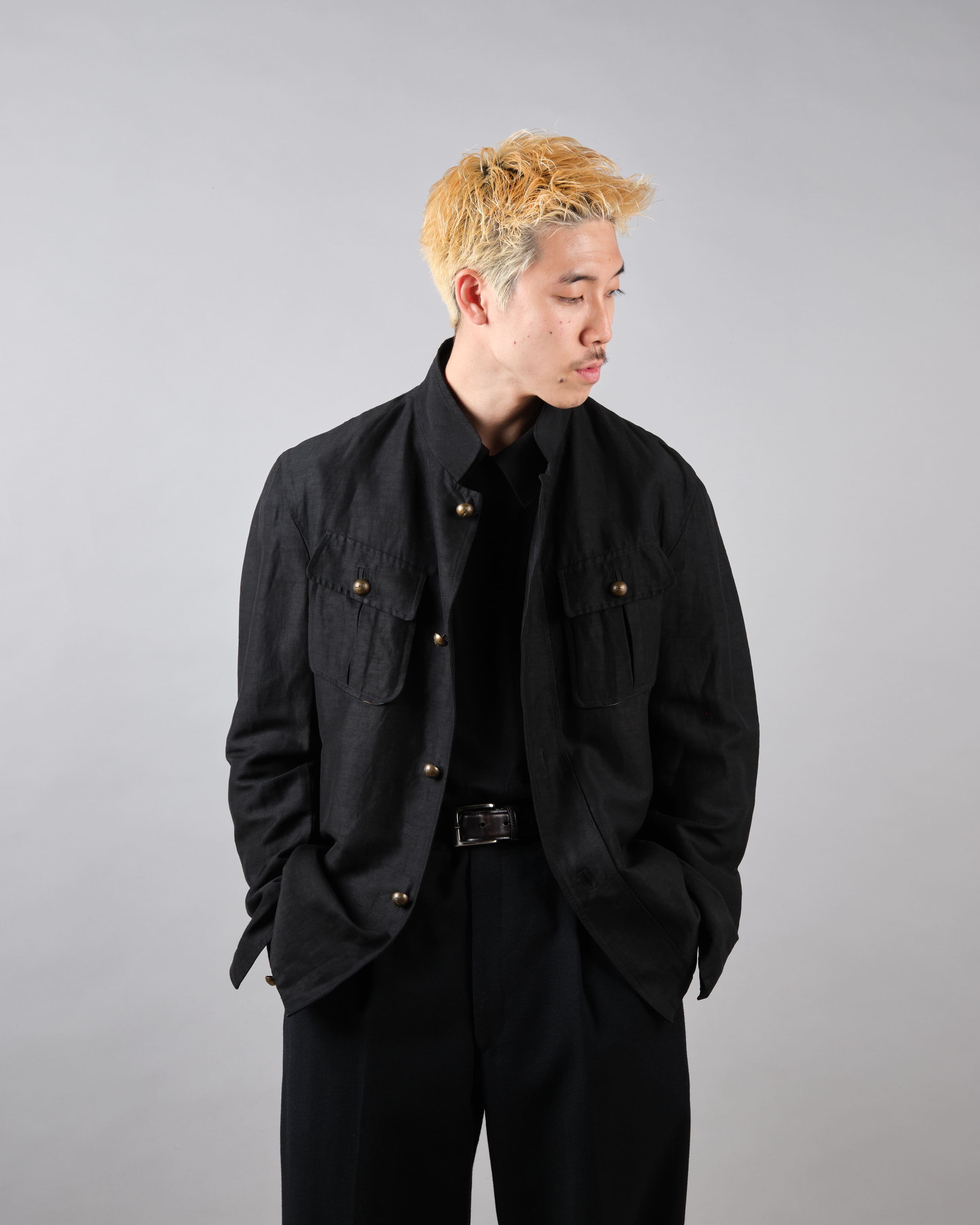 【~00's】Old ARNYS PARIS Silk Linen Stand Collar Jacket Size.46