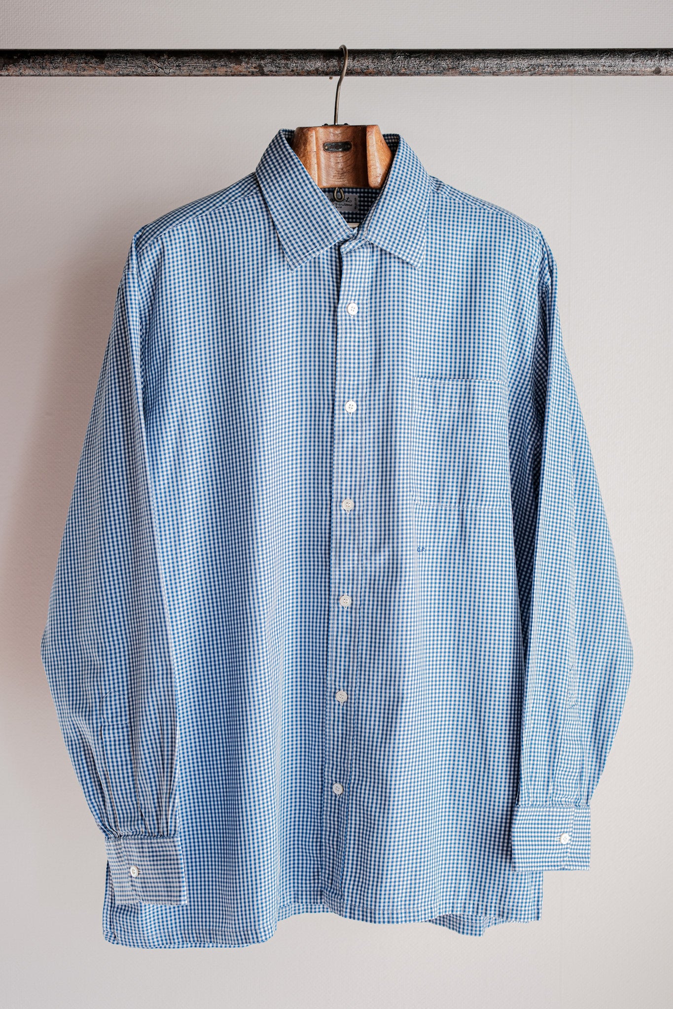 【~00's】Old Charvet Cotton Checked Dress Shirt "Bespoke"