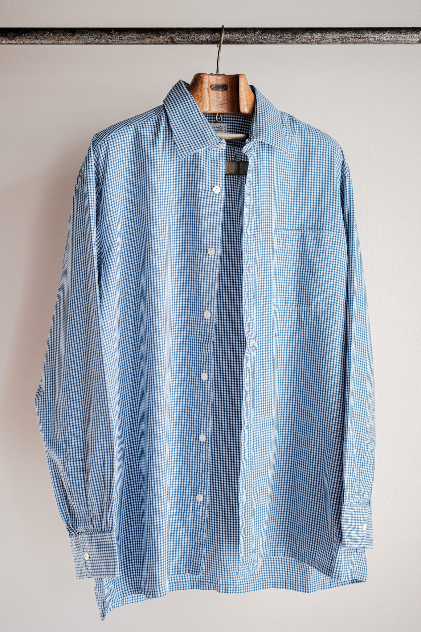 【~00's】Old Charvet Cotton Checked Dress Shirt "Bespoke"