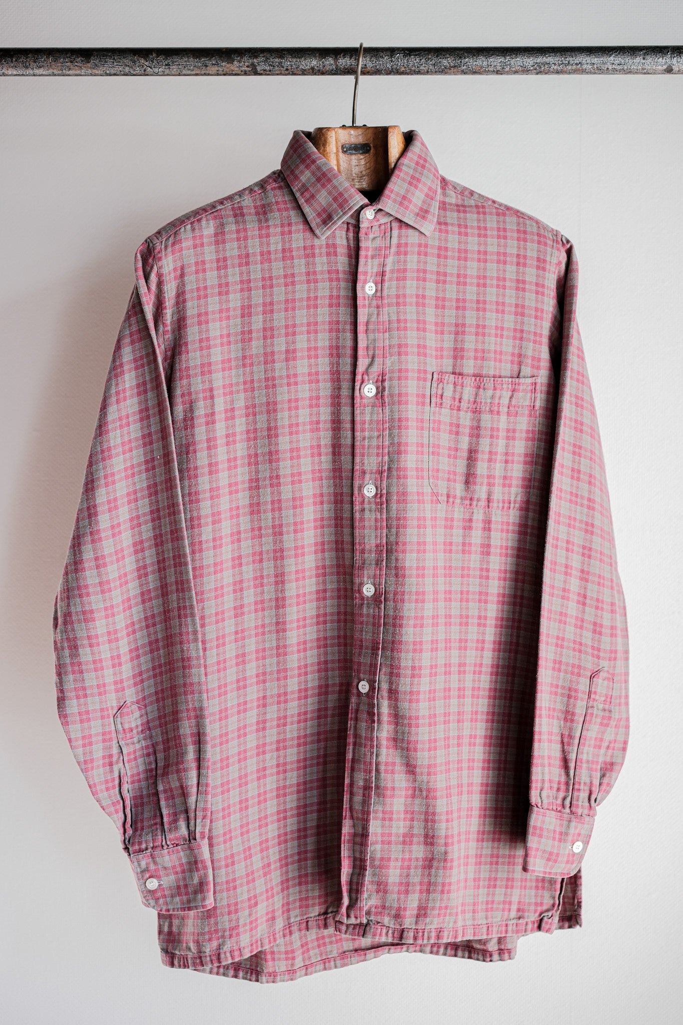 【~00's】Old Charvet Cotton Checked Shirt Size.38