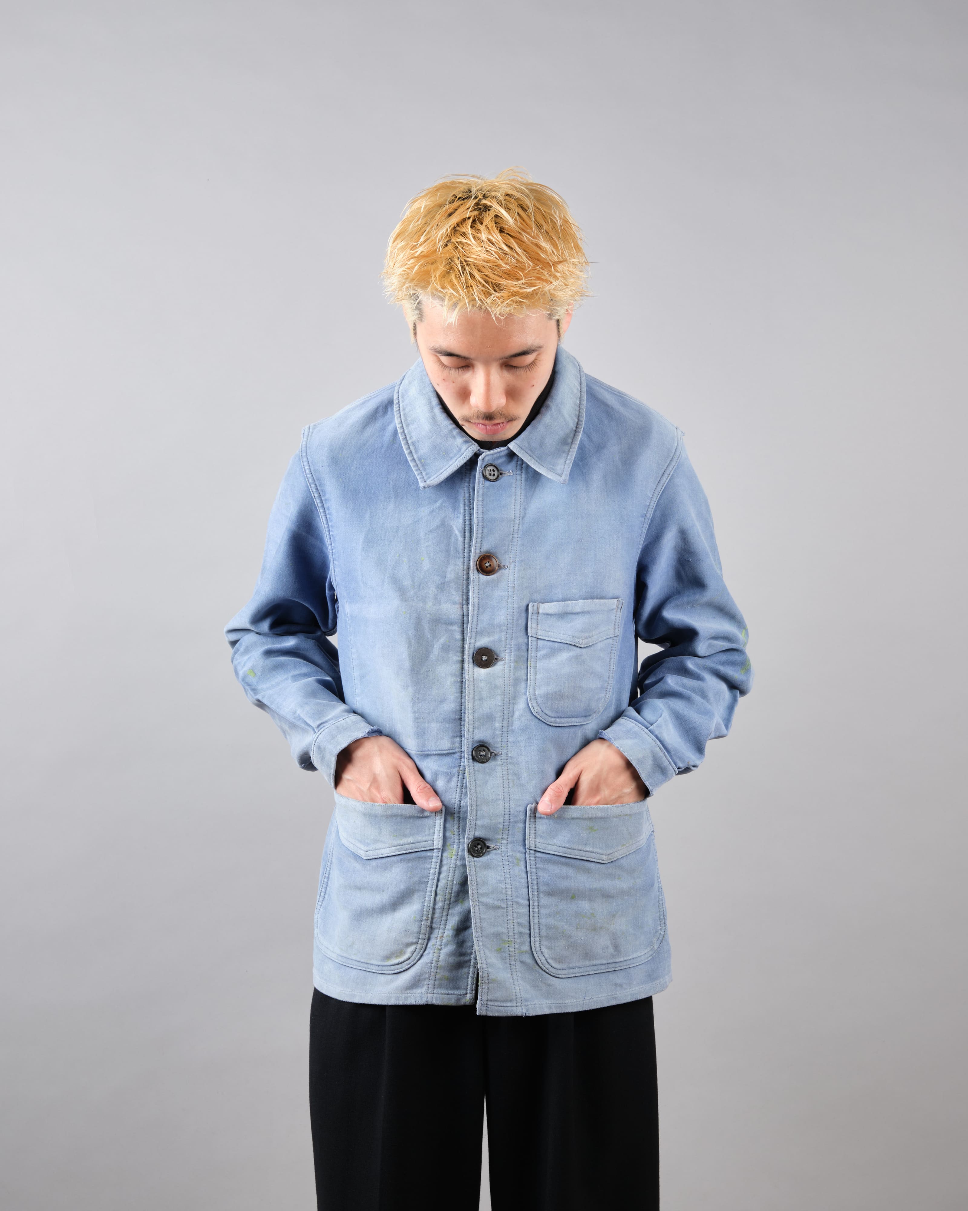 【~40's】French Vintage Blue Moleskin Work Jacket "Adolphe Lafont"