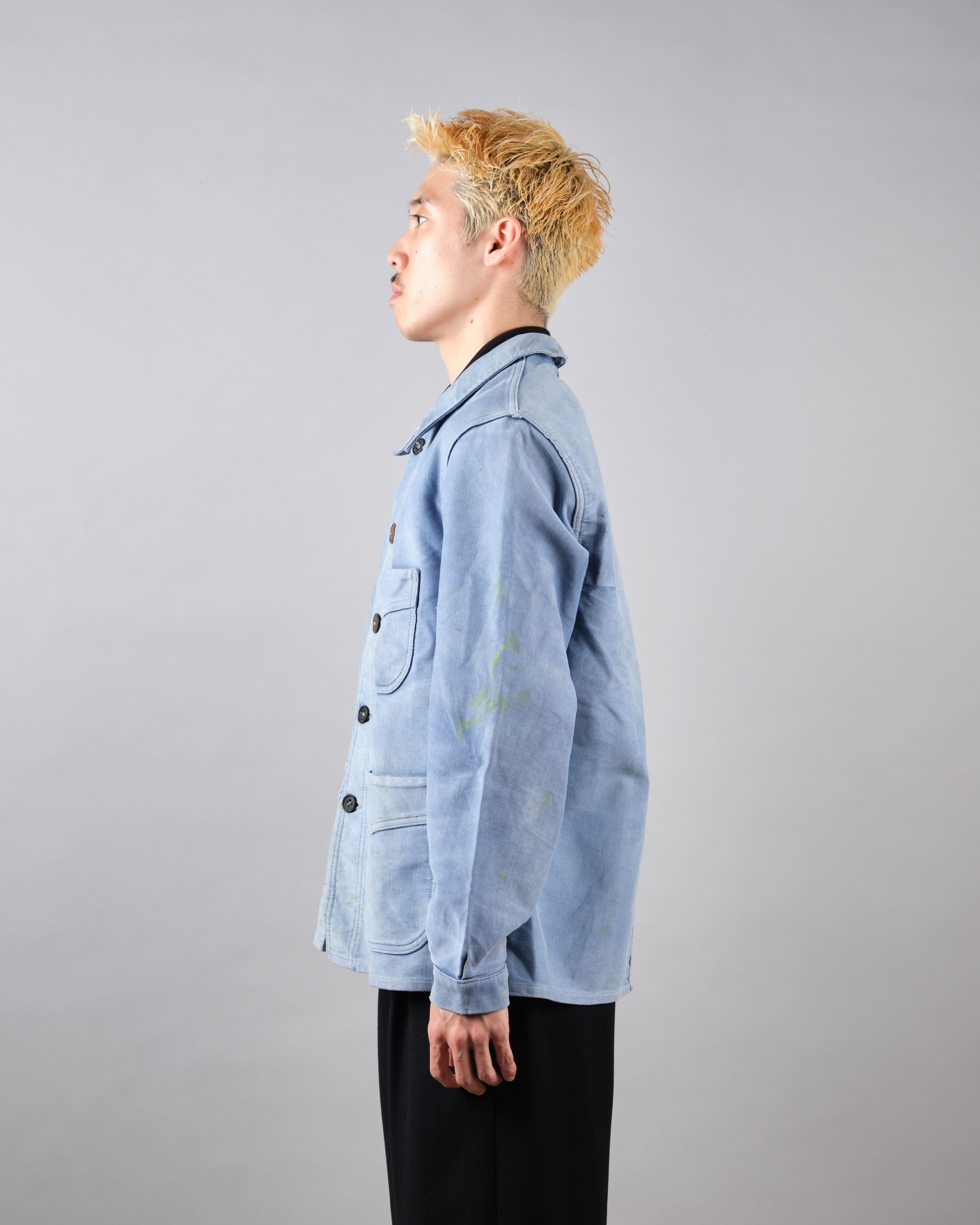 【~40's】French Vintage Blue Moleskin Work Jacket "Adolphe Lafont"