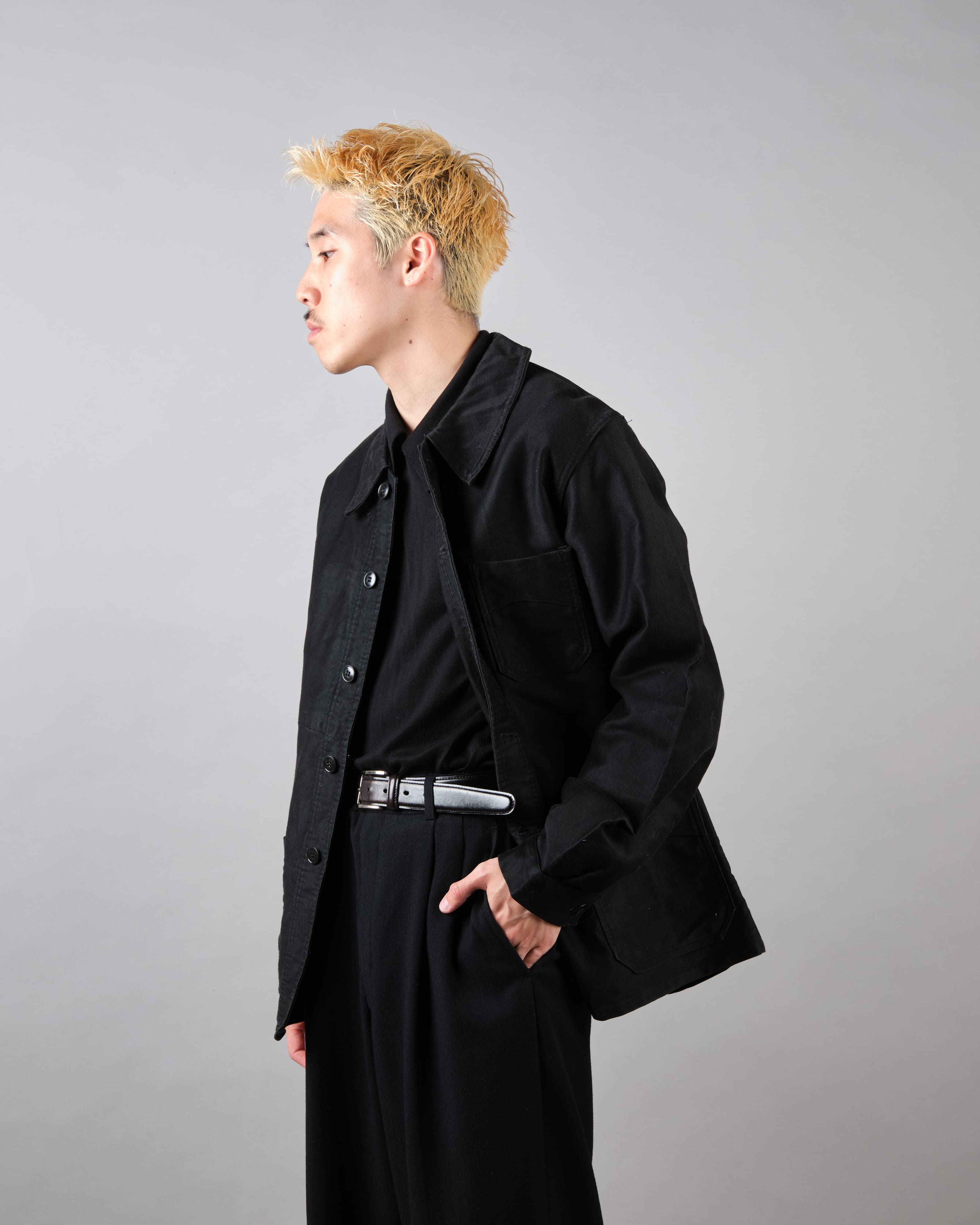 【~40's】French Vintage Black Moleskin Work Jacket "Vulcain"