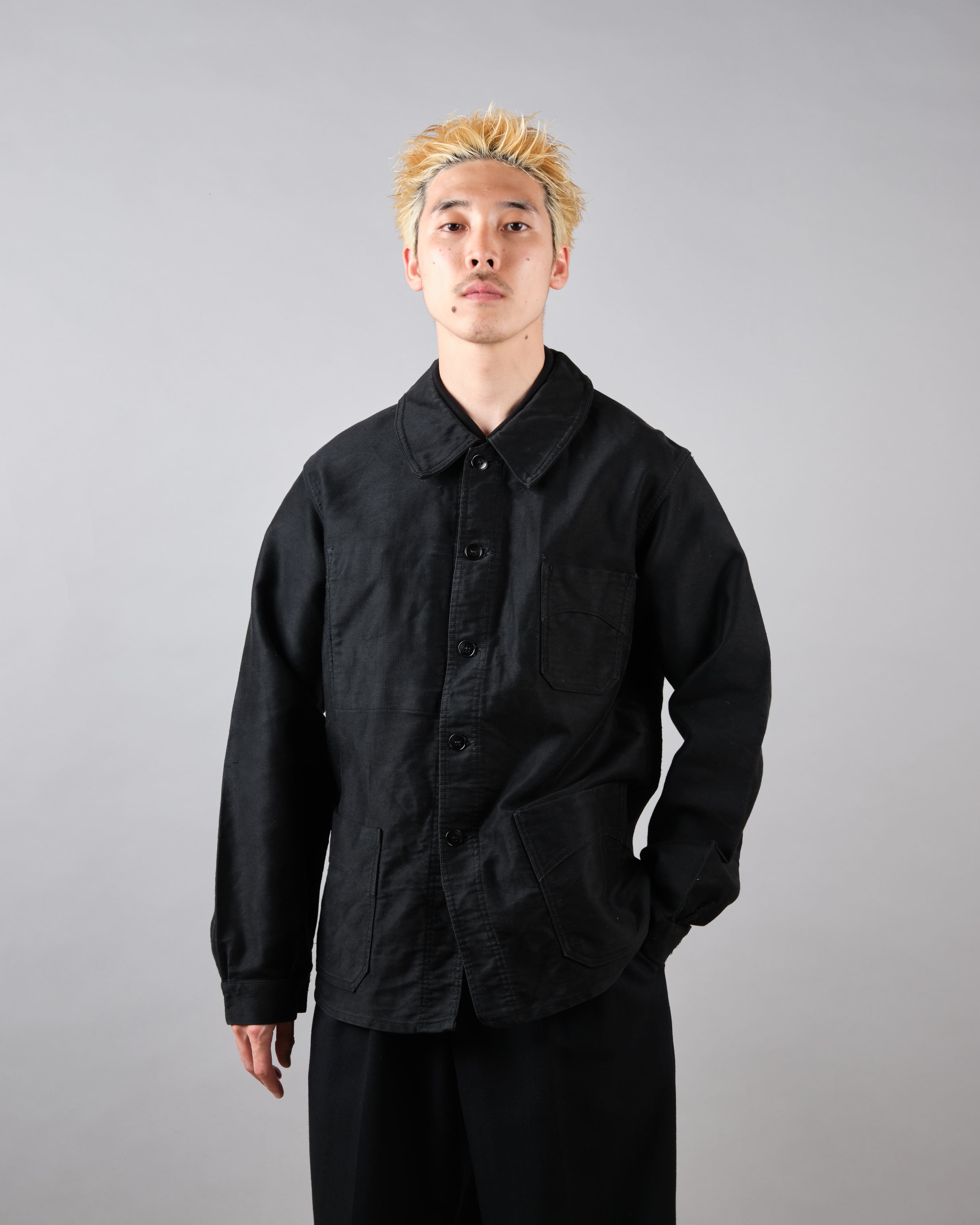 【~40's】French Vintage Black Moleskin Work Jacket "Vulcain"
