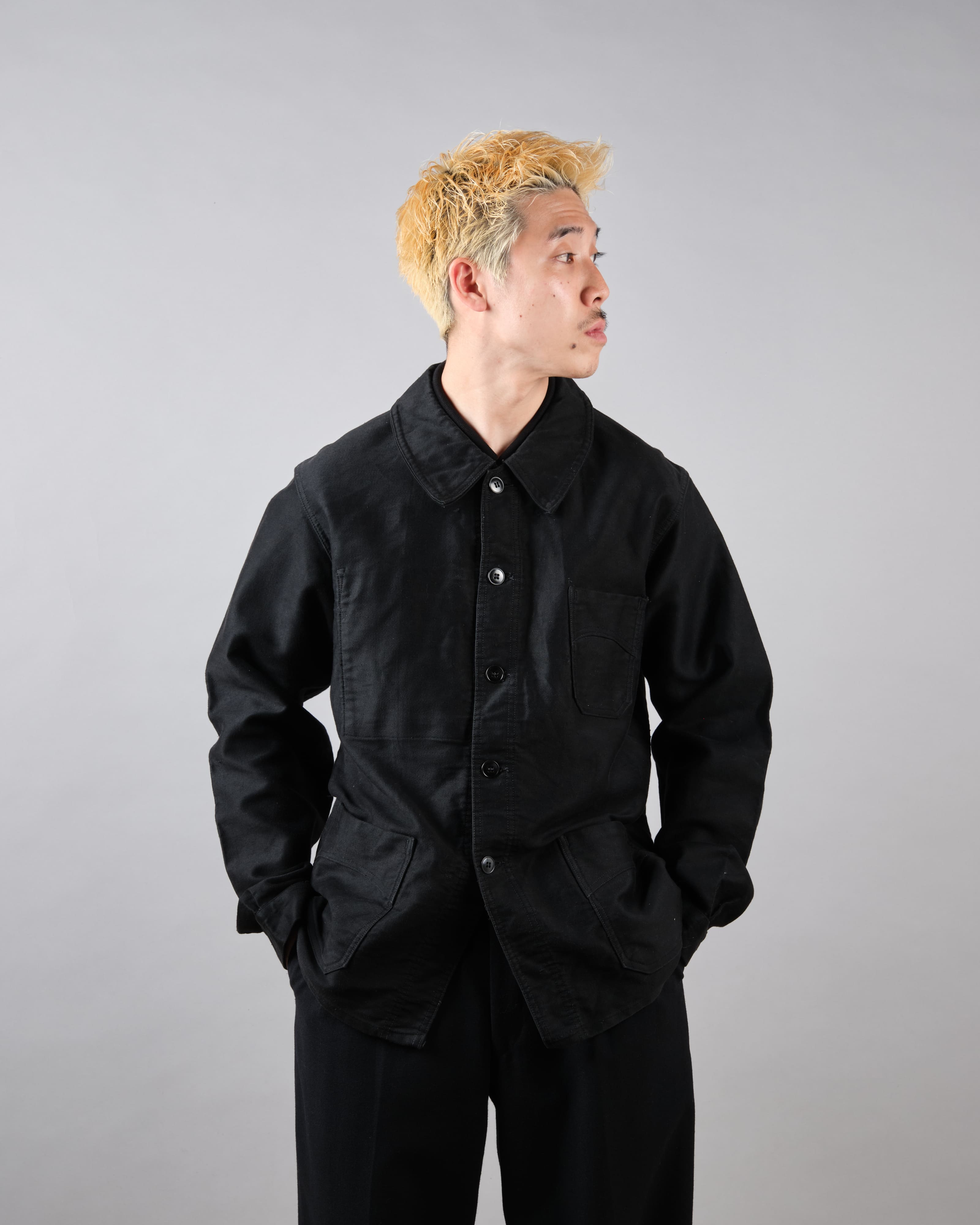 【~40's】French Vintage Black Moleskin Work Jacket "Vulcain"