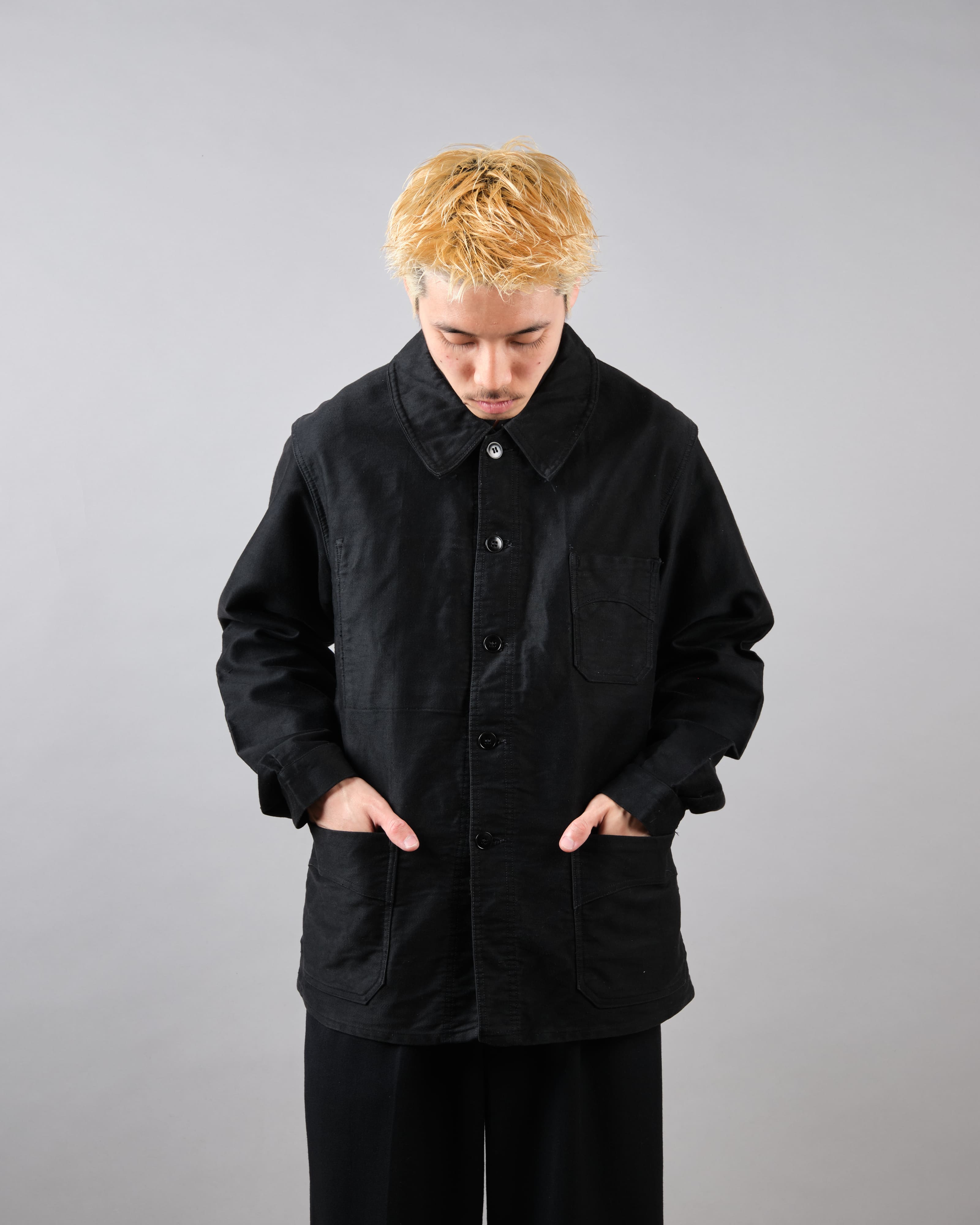 【~40's】French Vintage Black Moleskin Work Jacket "Vulcain"