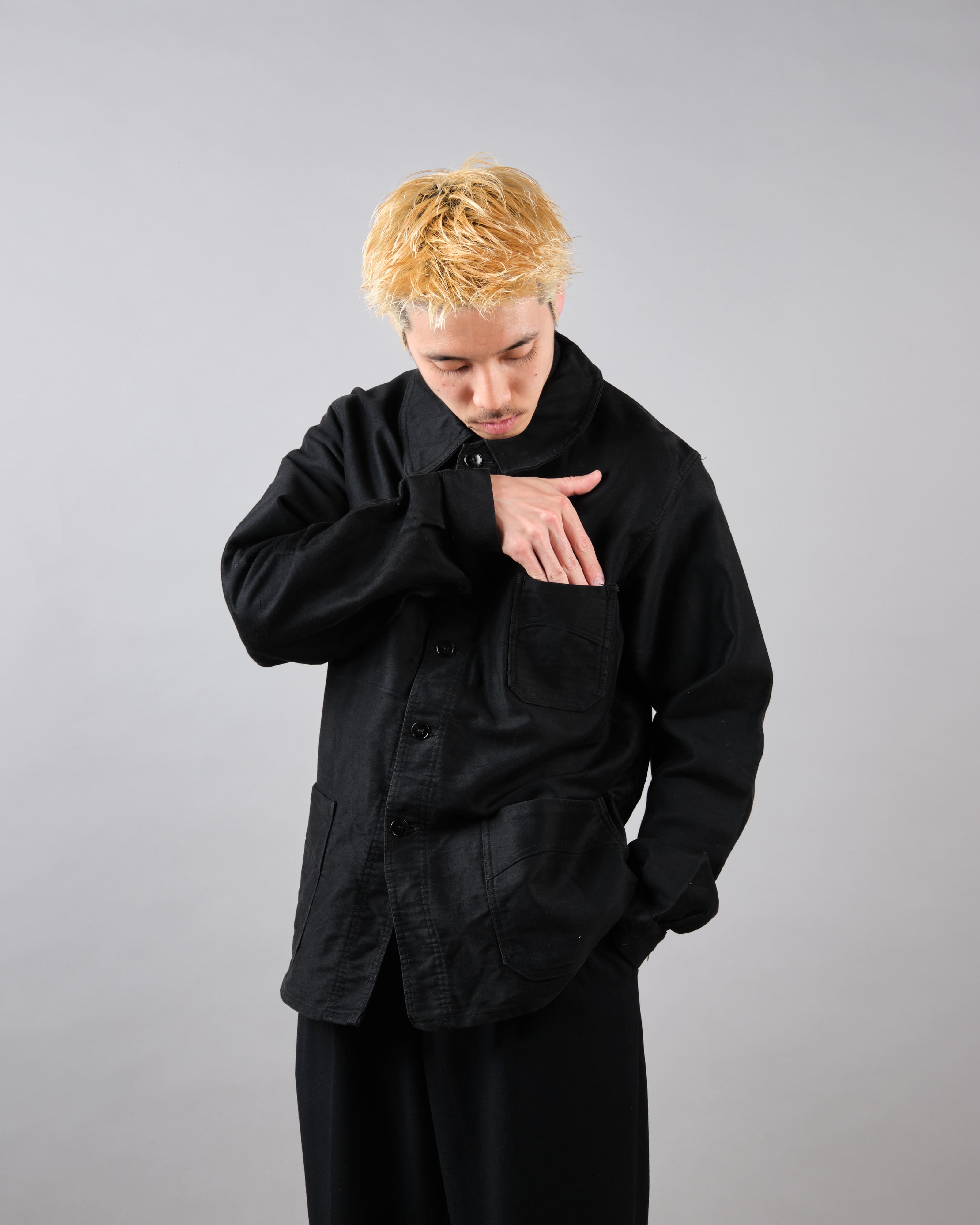 【~40's】French Vintage Black Moleskin Work Jacket "Vulcain"