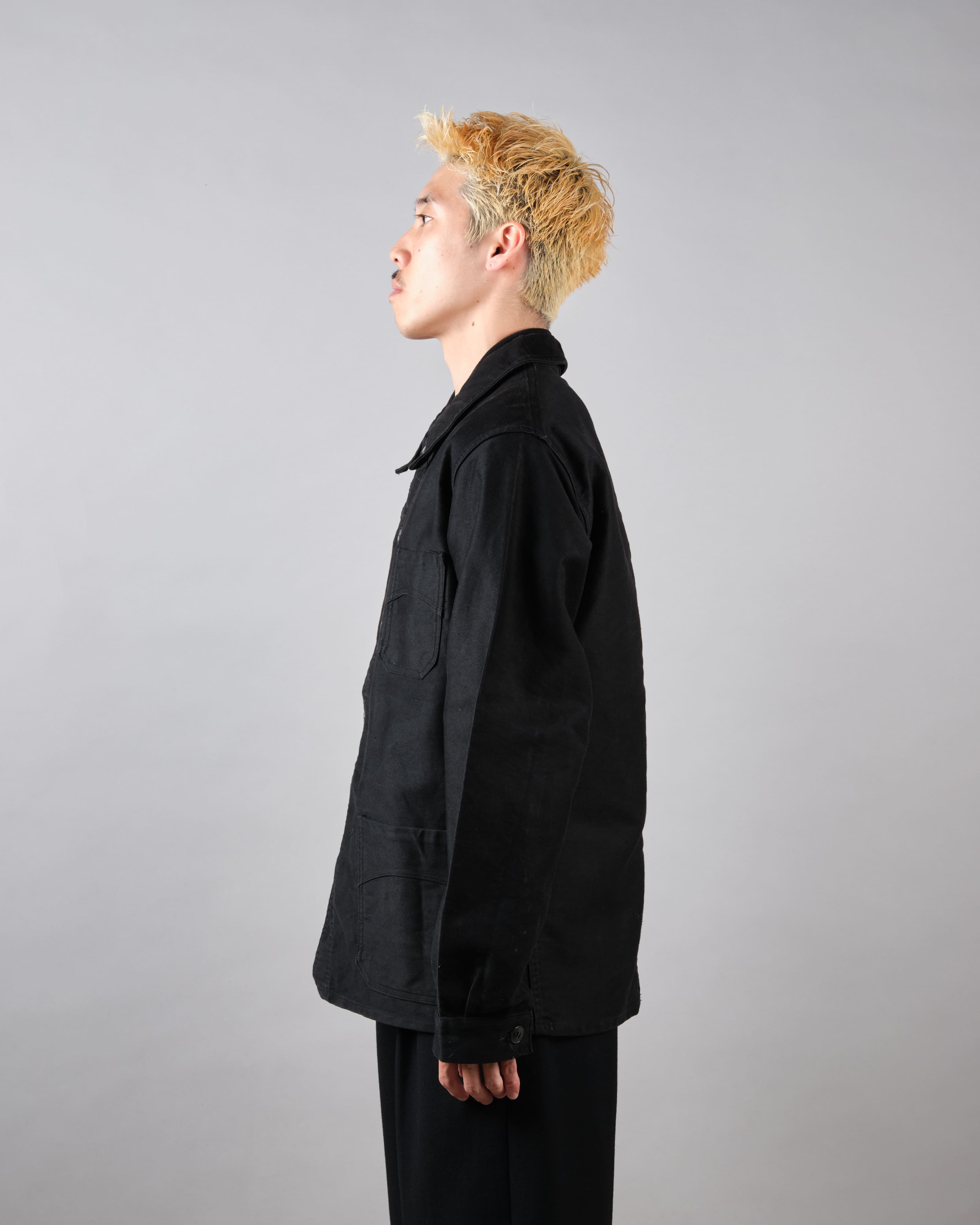 【~40's】French Vintage Black Moleskin Work Jacket "Vulcain"