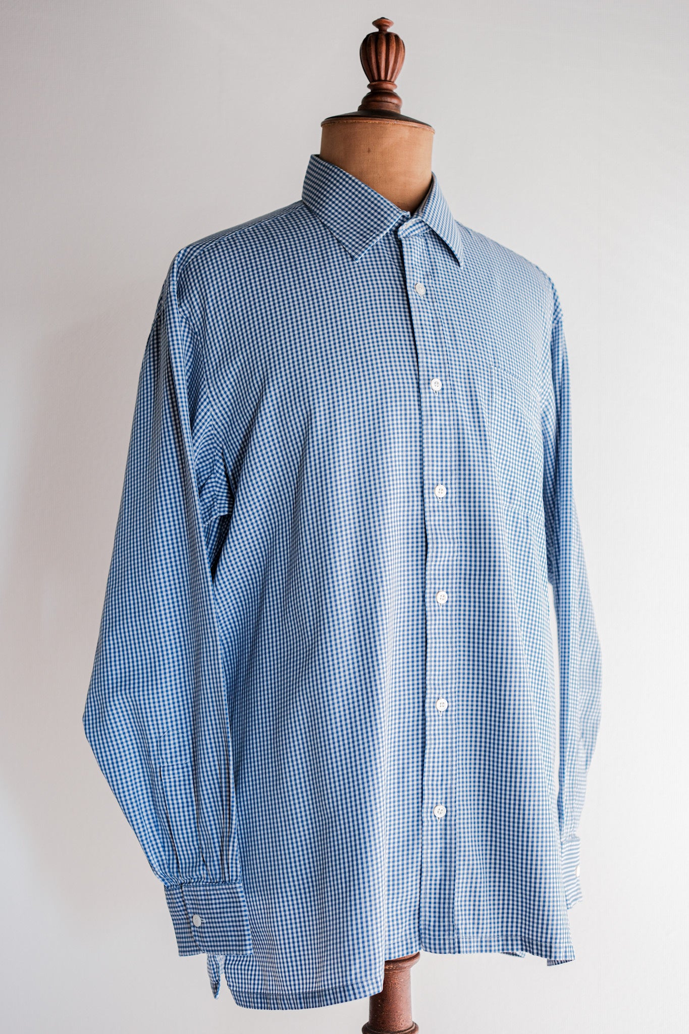 【~00's】Old Charvet Cotton Checked Dress Shirt "Bespoke"