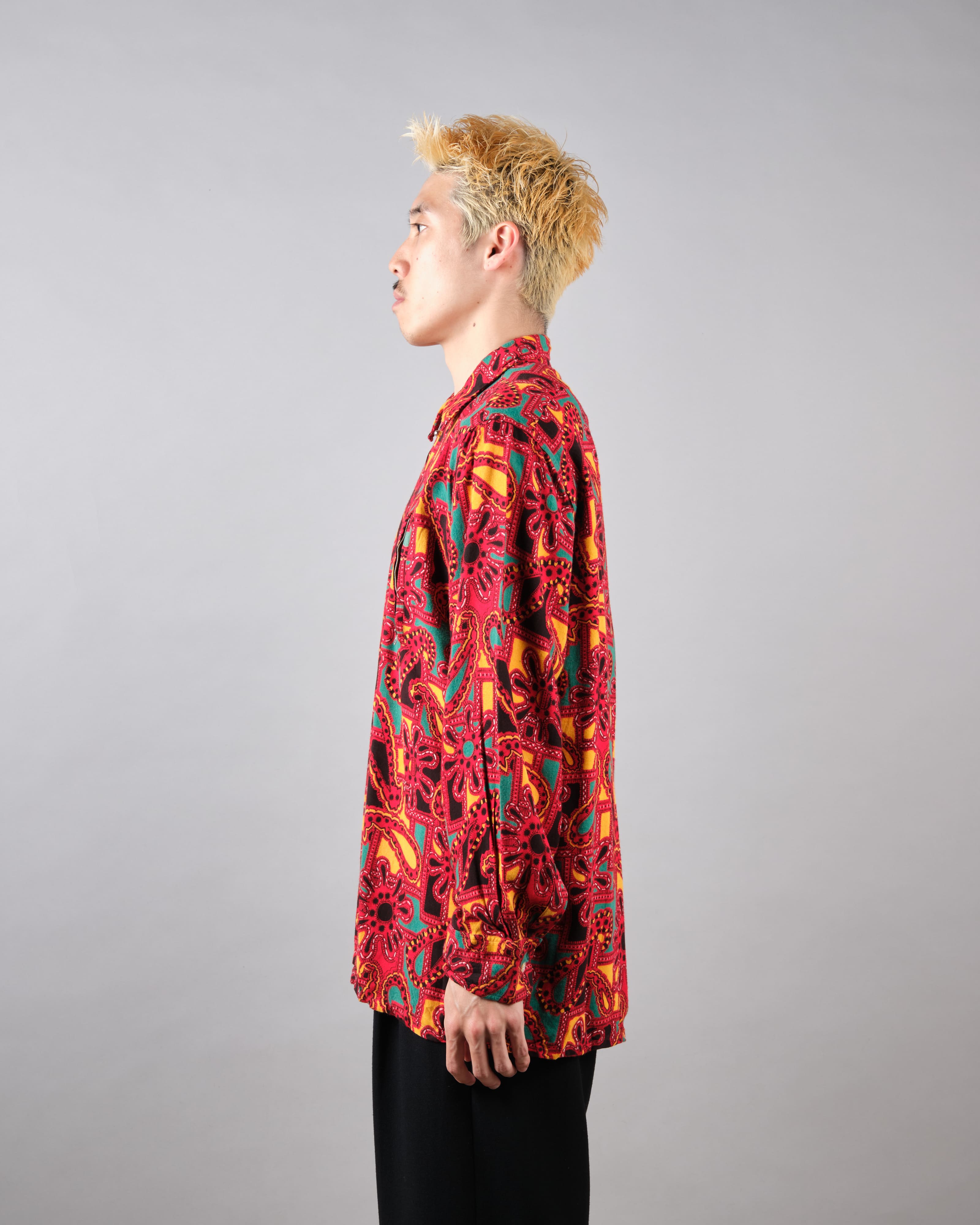 【~70’s】German Vintage Atomic Pattern Half Zip Rayon Shirt