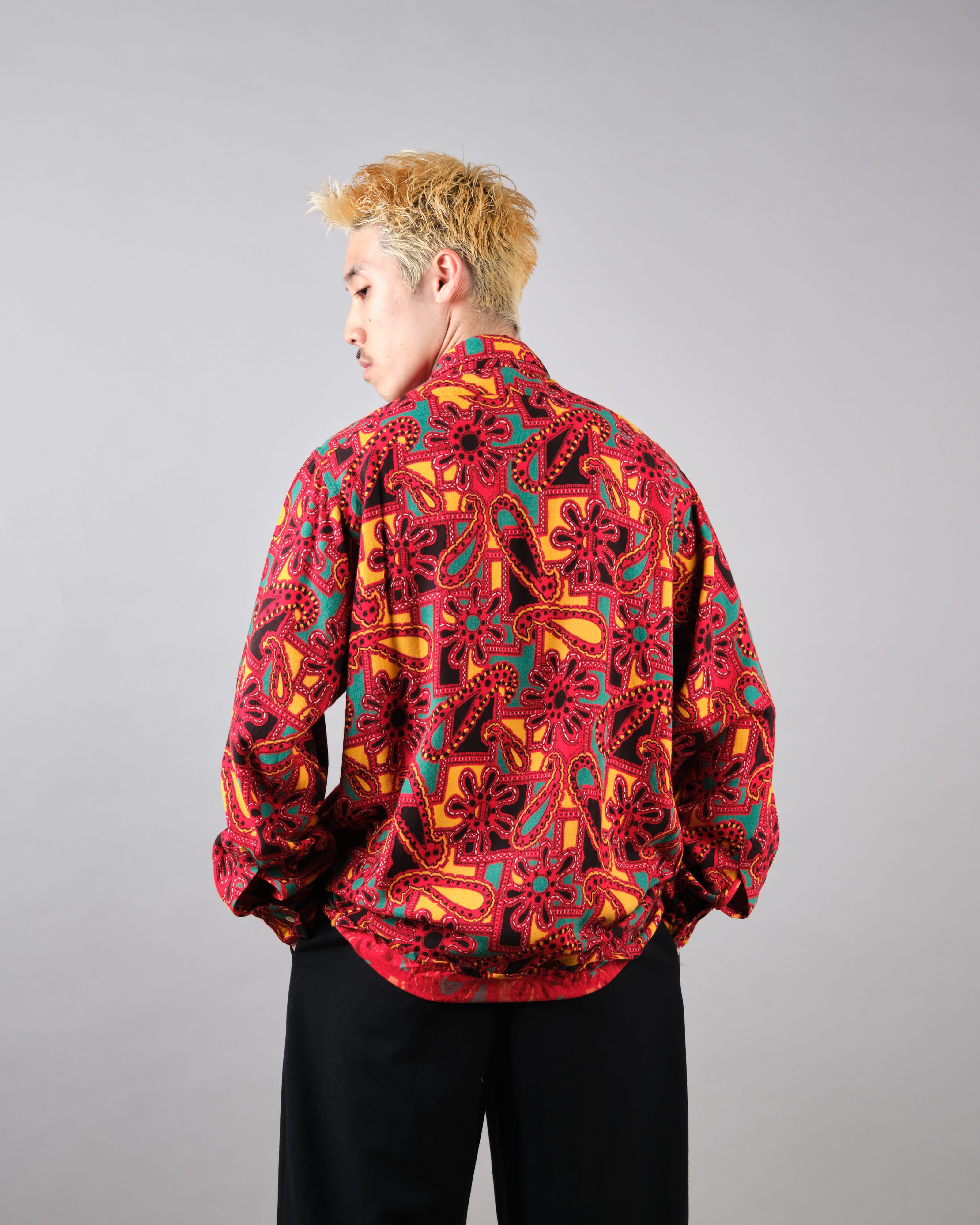 【~70’s】German Vintage Atomic Pattern Half Zip Rayon Shirt