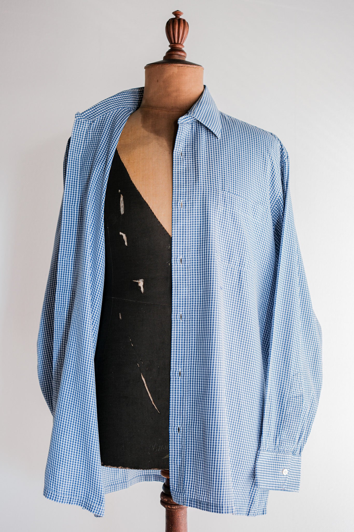 【~00's】Old Charvet Cotton Checked Dress Shirt "Bespoke"