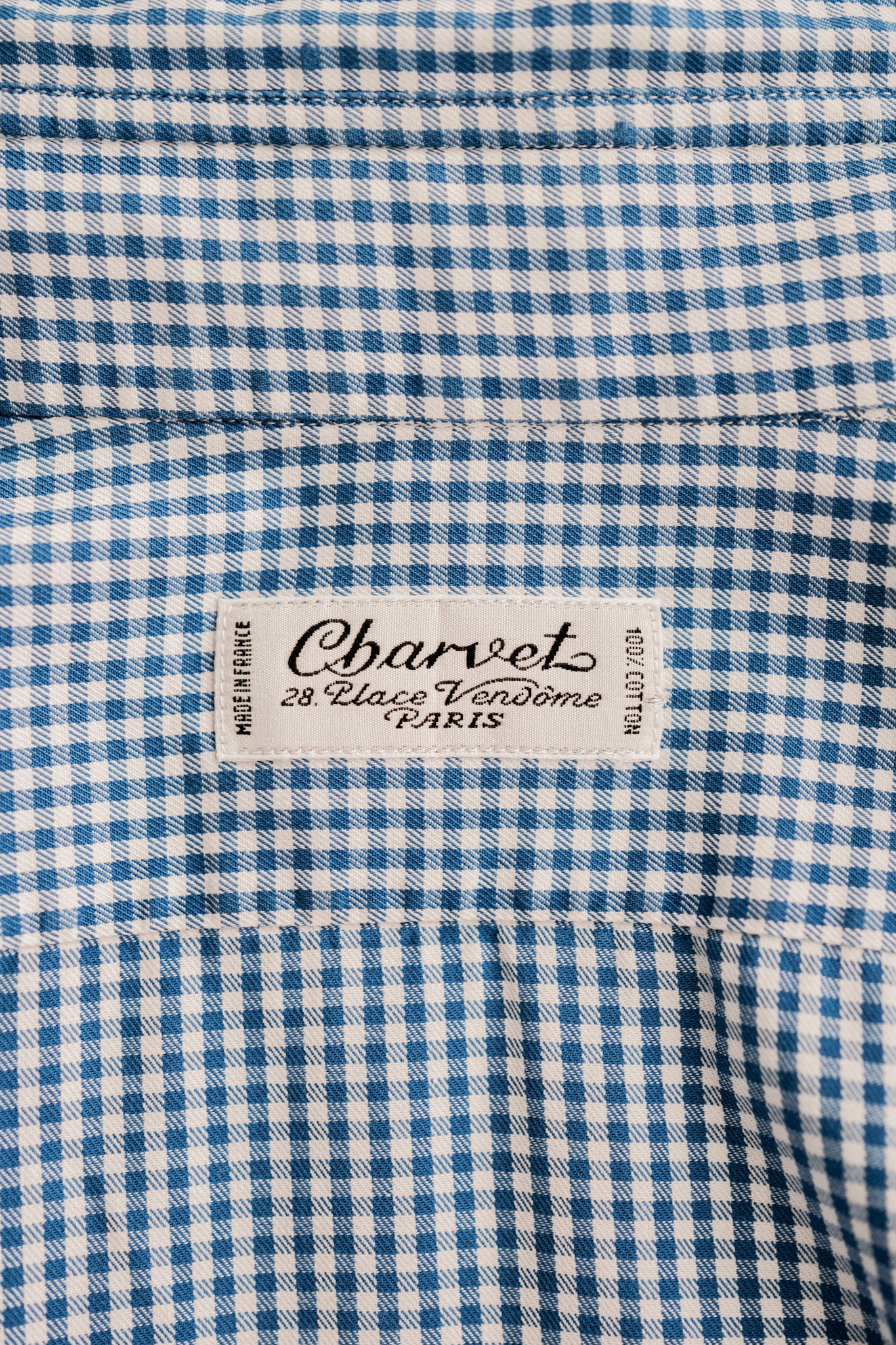 【~00's】Old Charvet Cotton Checked Dress Shirt "Bespoke"