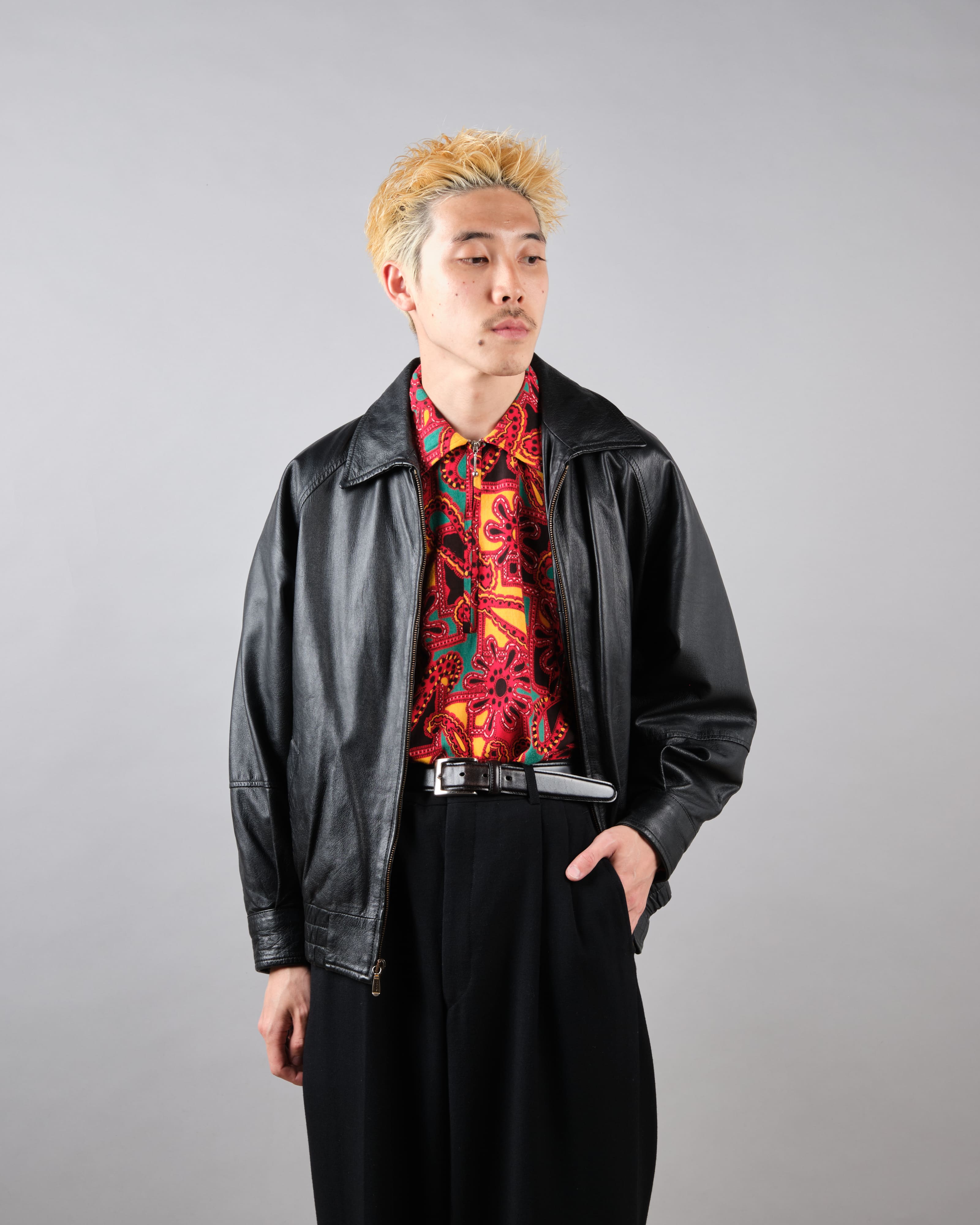 【~70’s】German Vintage Atomic Pattern Half Zip Rayon Shirt