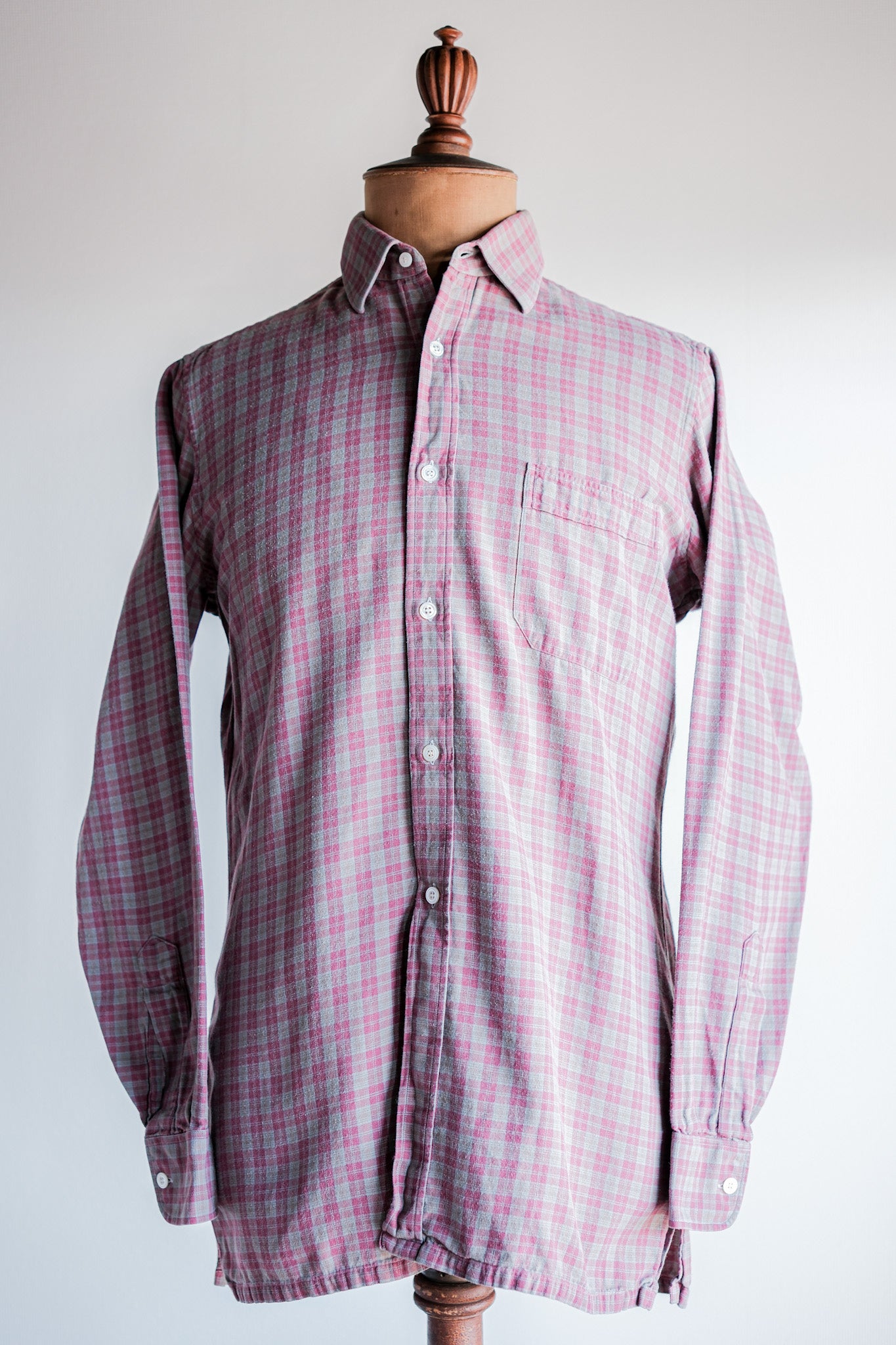【~00's】Old Charvet Cotton Checked Shirt Size.38