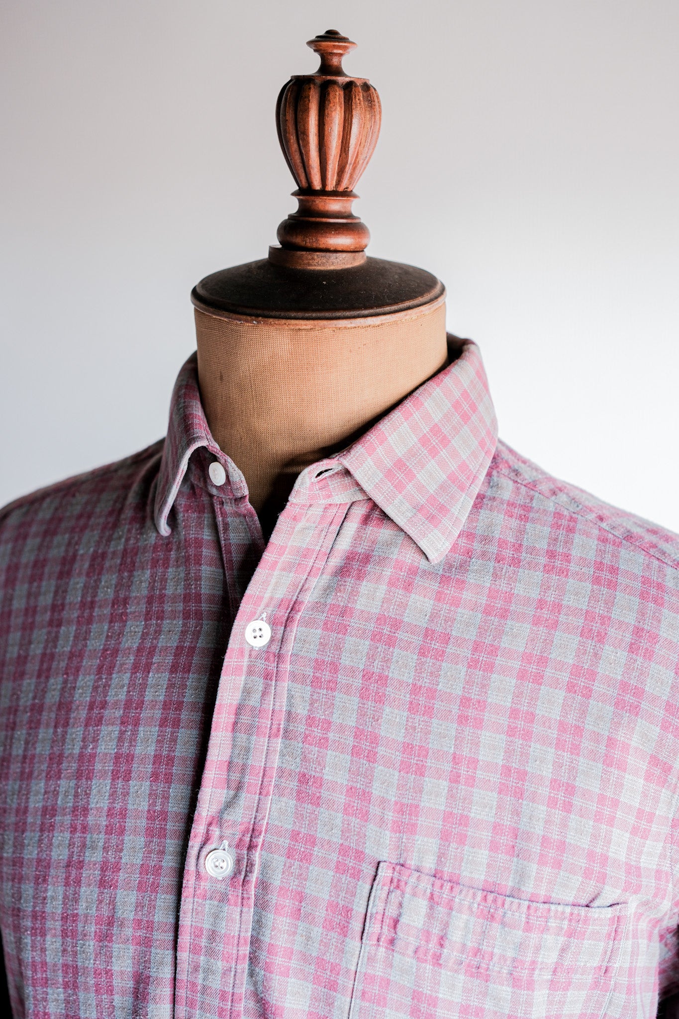 【~00's】Old Charvet Cotton Checked Shirt Size.38