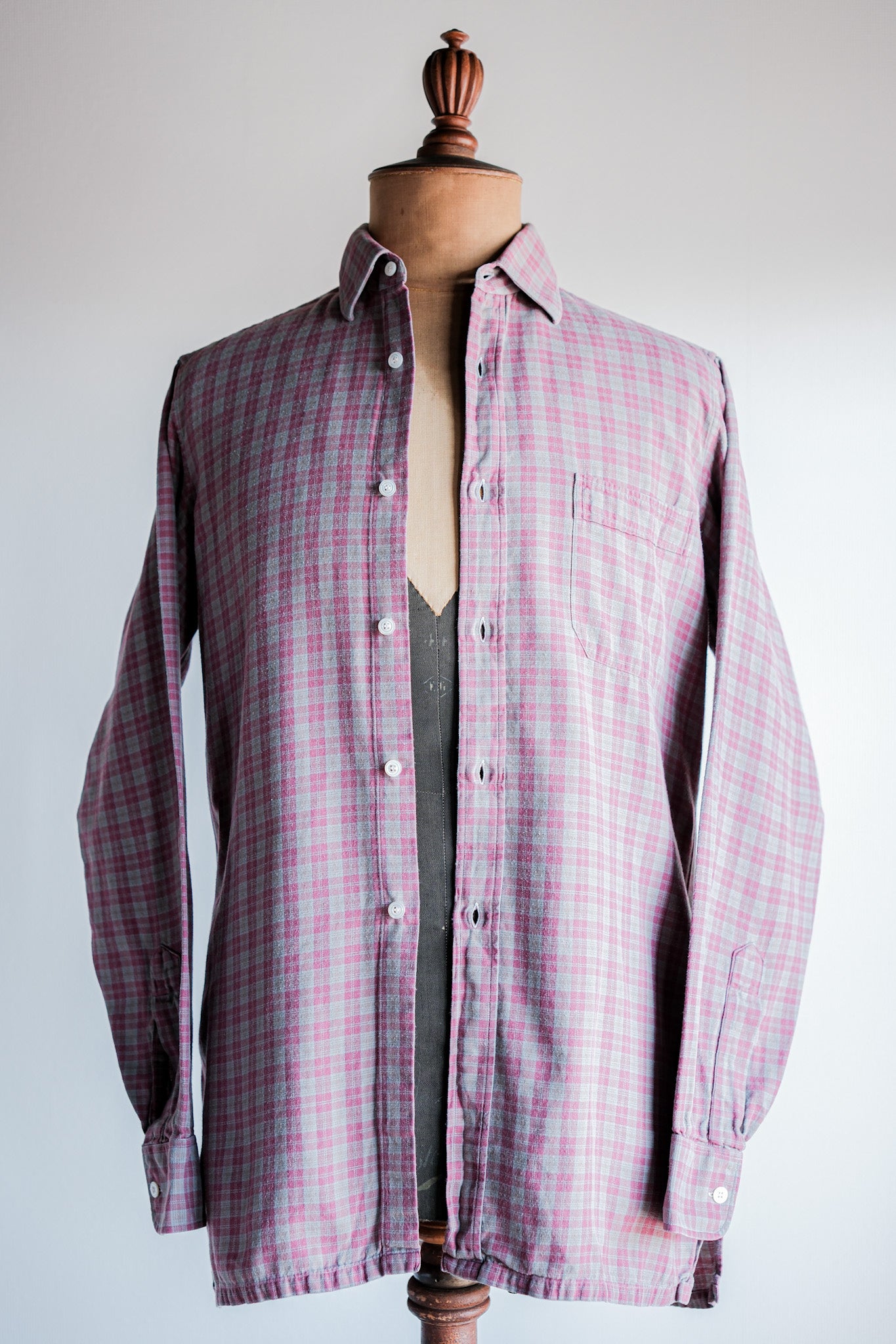 【~00's】Old Charvet Cotton Checked Shirt Size.38