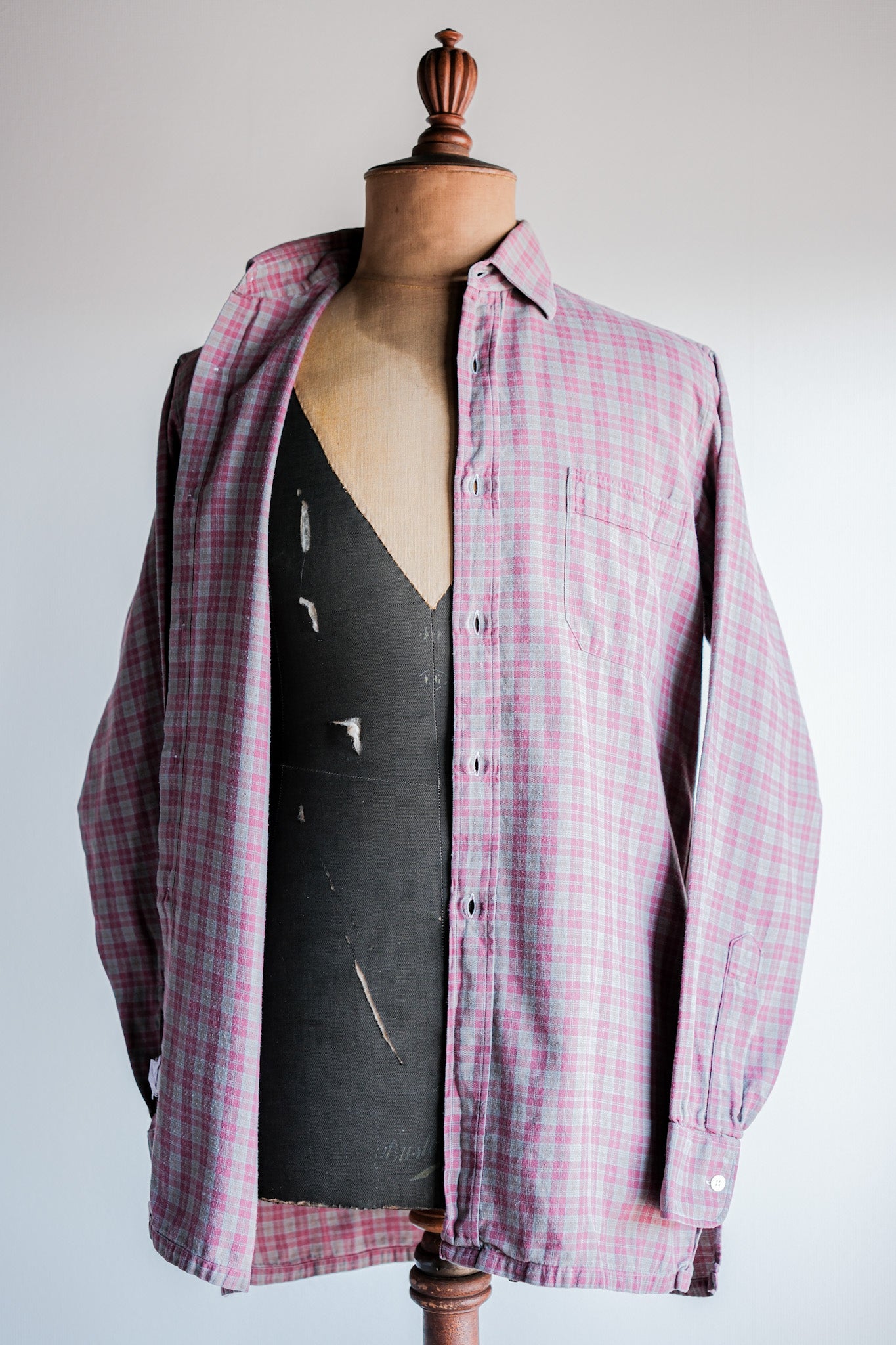 【~00's】Old Charvet Cotton Checked Shirt Size.38