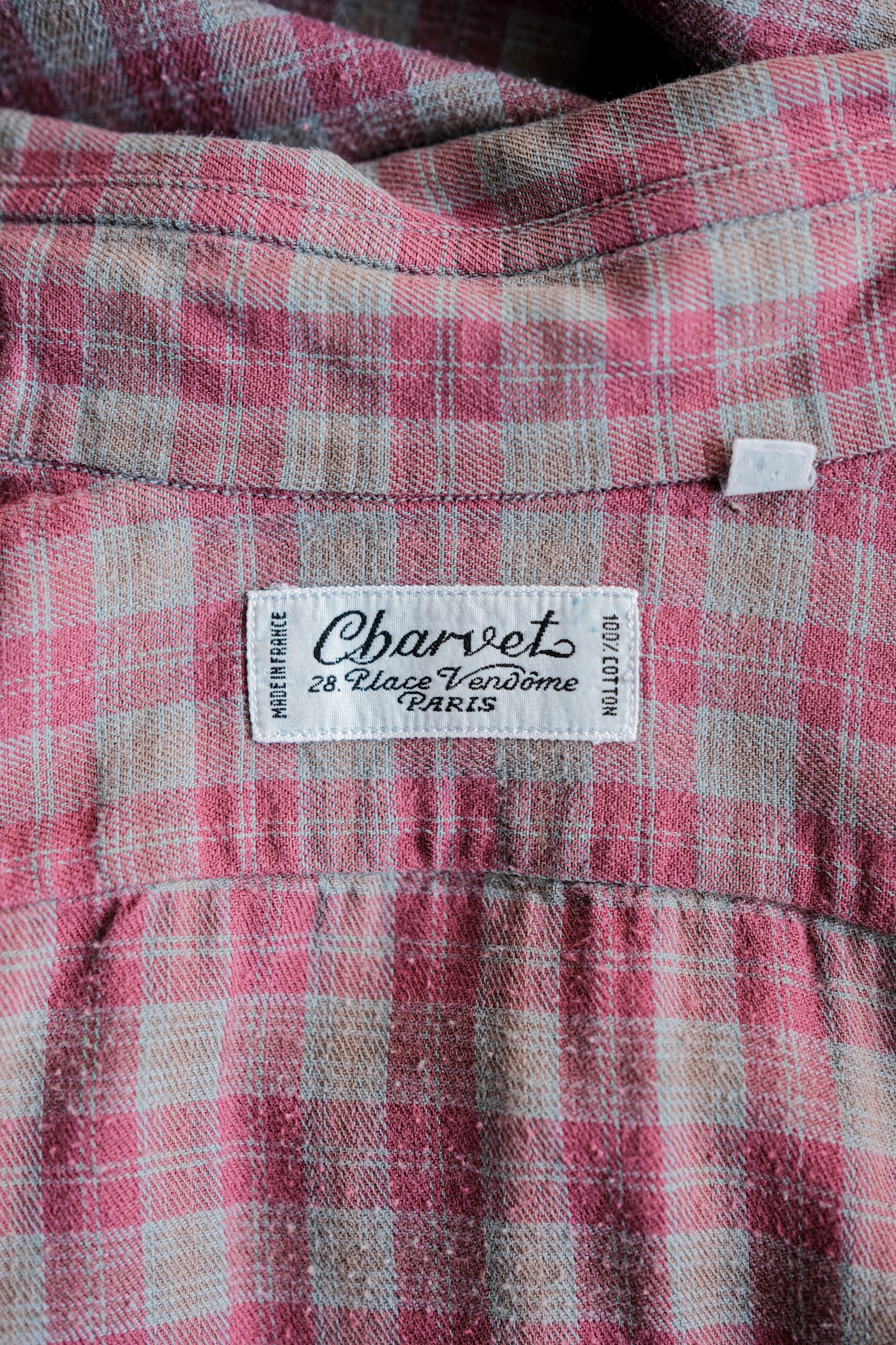 【~00's】Old Charvet Cotton Checked Shirt Size.38