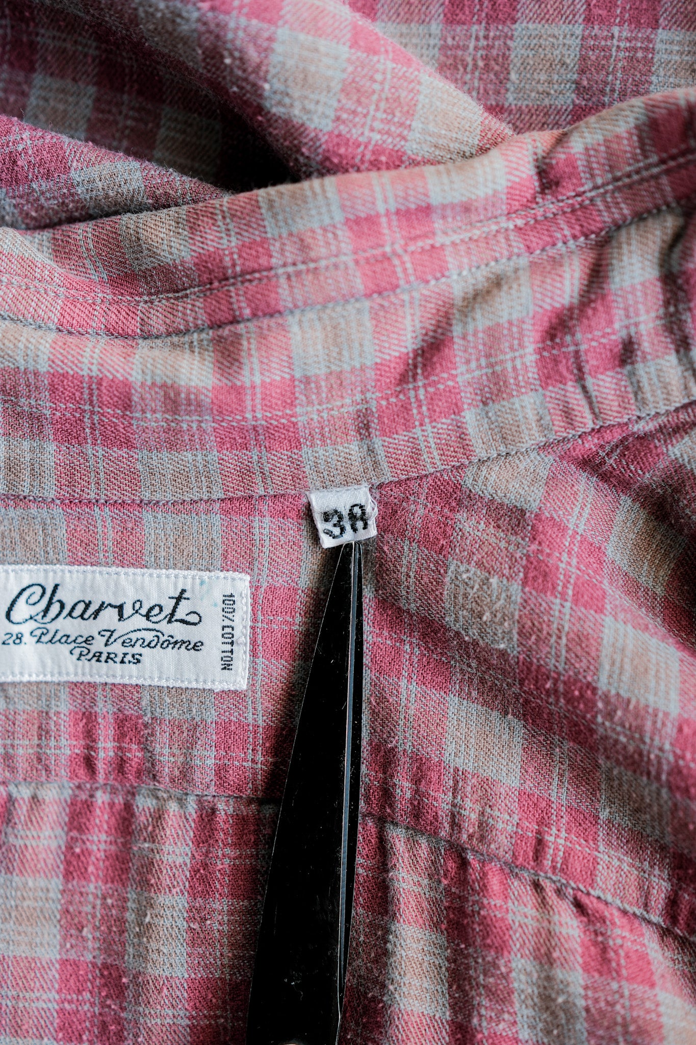 【~00's】Old Charvet Cotton Checked Shirt Size.38