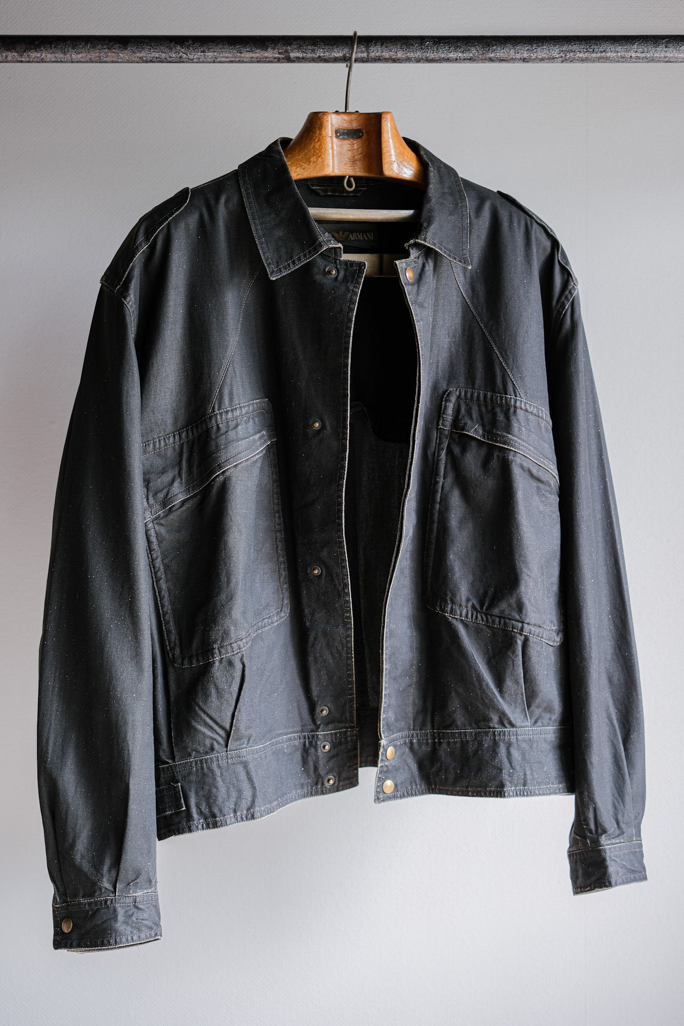 【~80's】Old EMPORIO ARMANI Black Cotton Linen Jacket