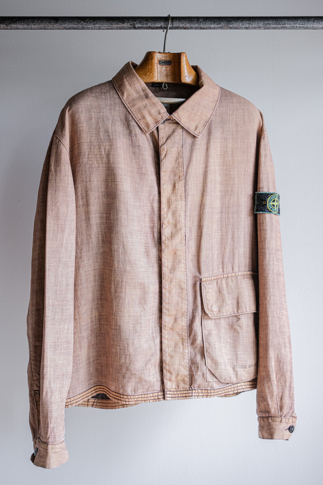 【97SS】Old STONE ISLAND Garment Dyed Lino Flax Cotton Jacket Size.L "Green Edge"