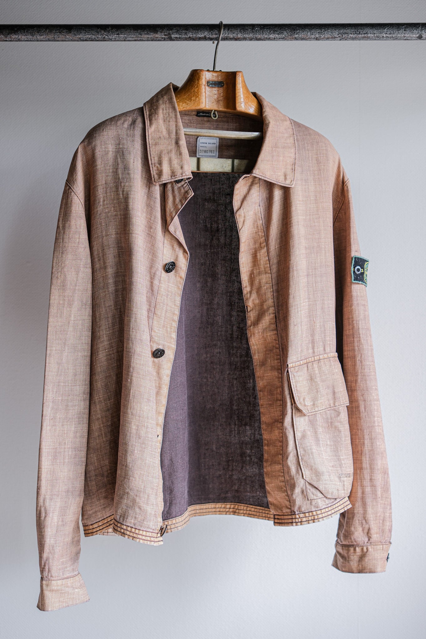 【97SS】Old STONE ISLAND Garment Dyed Lino Flax Cotton Jacket Size.L "Green Edge"