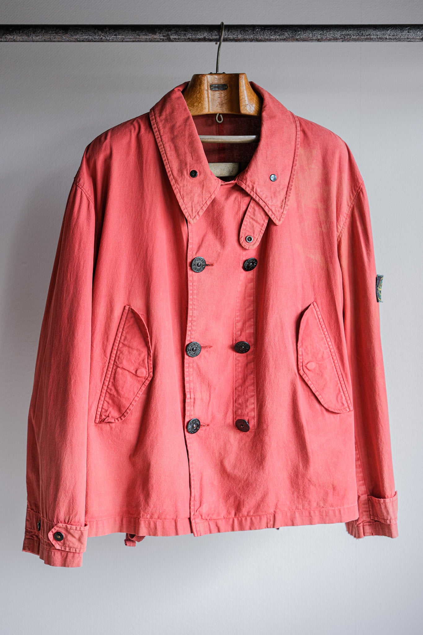【94SS】Old STONE ISLAND Garment Dyed Double Breasted Cotton Jacket Size.L "Green Edge"