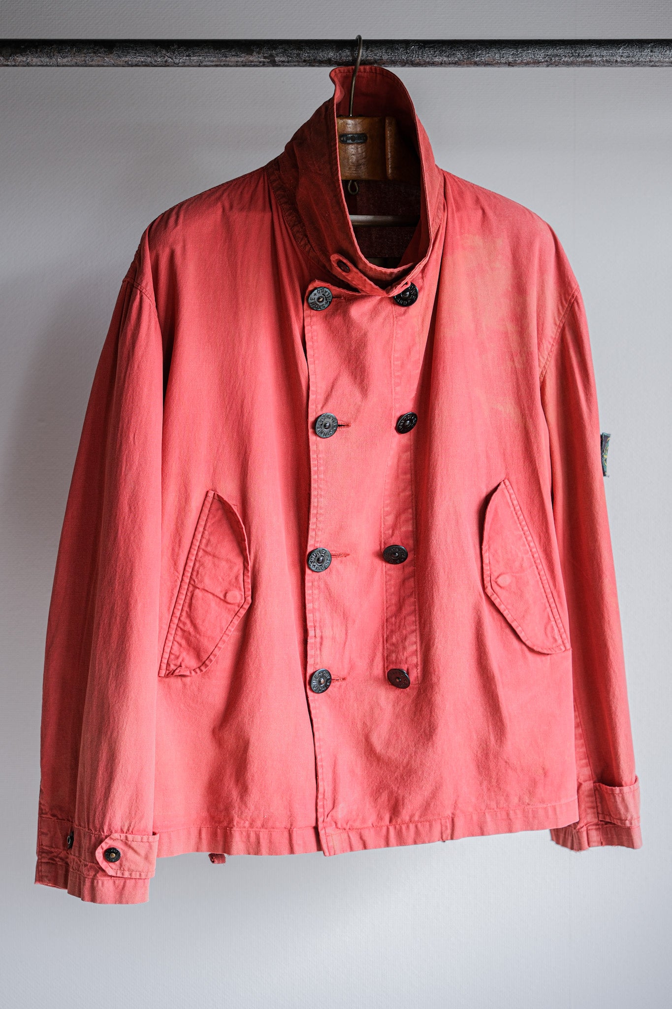 【94SS】Old STONE ISLAND Garment Dyed Double Breasted Cotton Jacket Size.L "Green Edge"