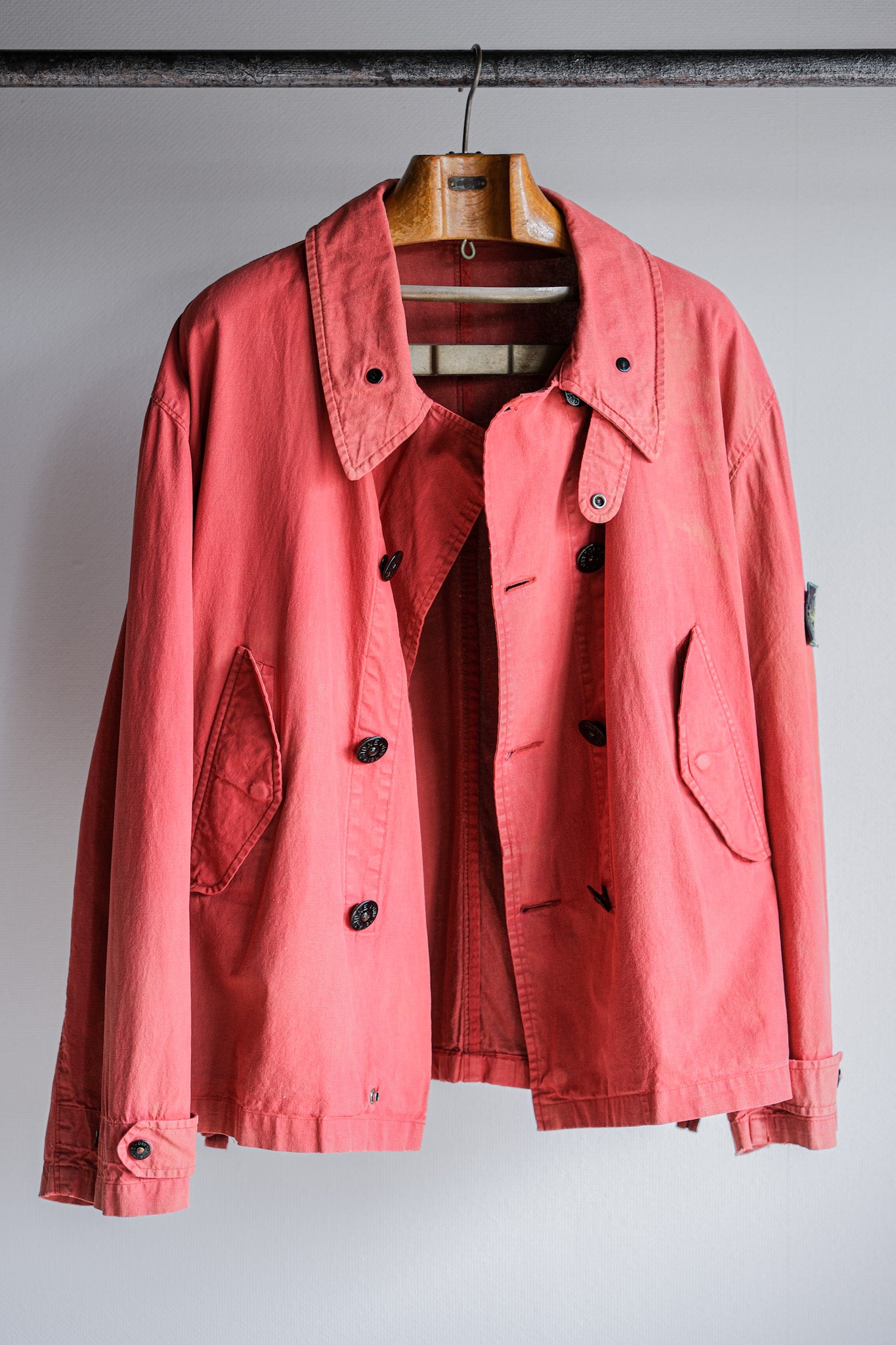 【94SS】Old STONE ISLAND Garment Dyed Double Breasted Cotton Jacket Size.L "Green Edge"