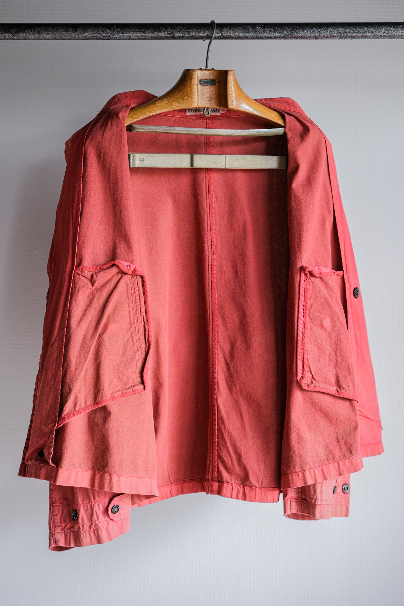 【94SS】Old STONE ISLAND Garment Dyed Double Breasted Cotton Jacket Size.L "Green Edge"